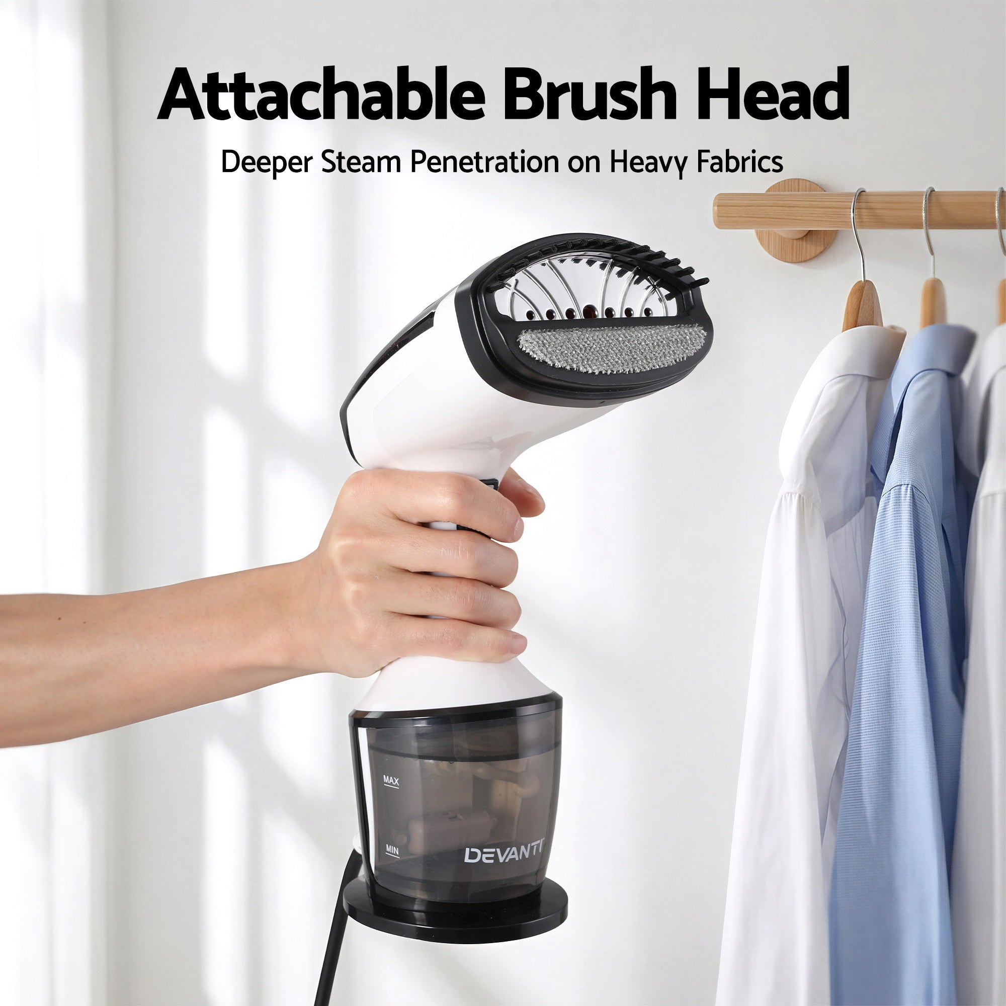 Devanti Clothes Steamer Powerful Fast 30s Heat-Up Continuous Steam 160ml Tank Fabric Brush Portable Handheld Steam Iron