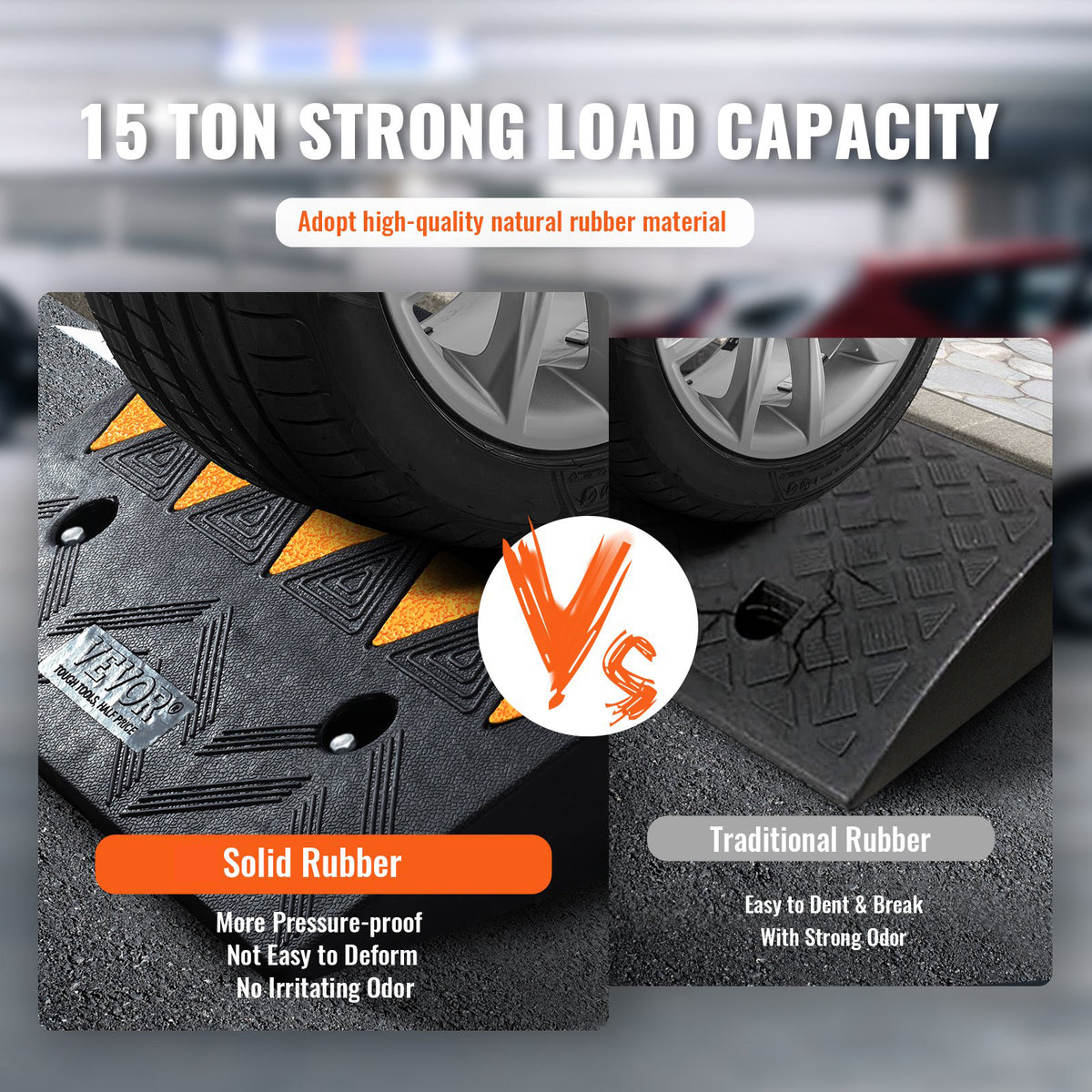 Rubber Curb Ramp 10.8cm Rise 30x50cm Heavy-Duty 15T Driveway Ramp for Vehicles