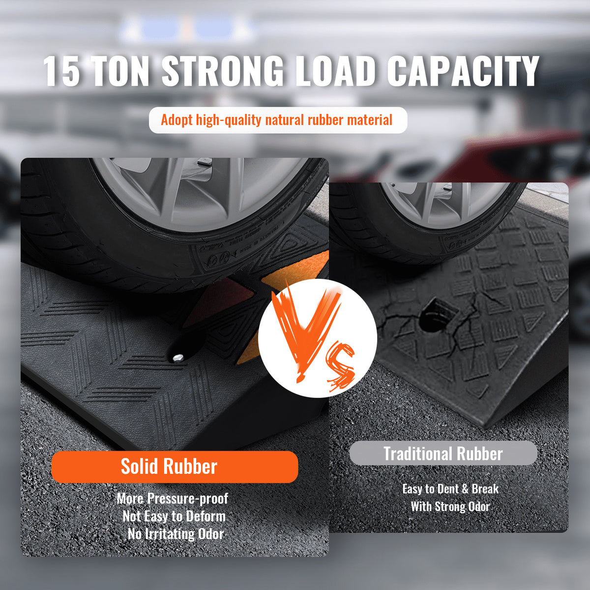 Rubber Curb Ramp 9cm Rise 25x100cm Heavy-Duty 15T Driveway Ramp for Vehicles