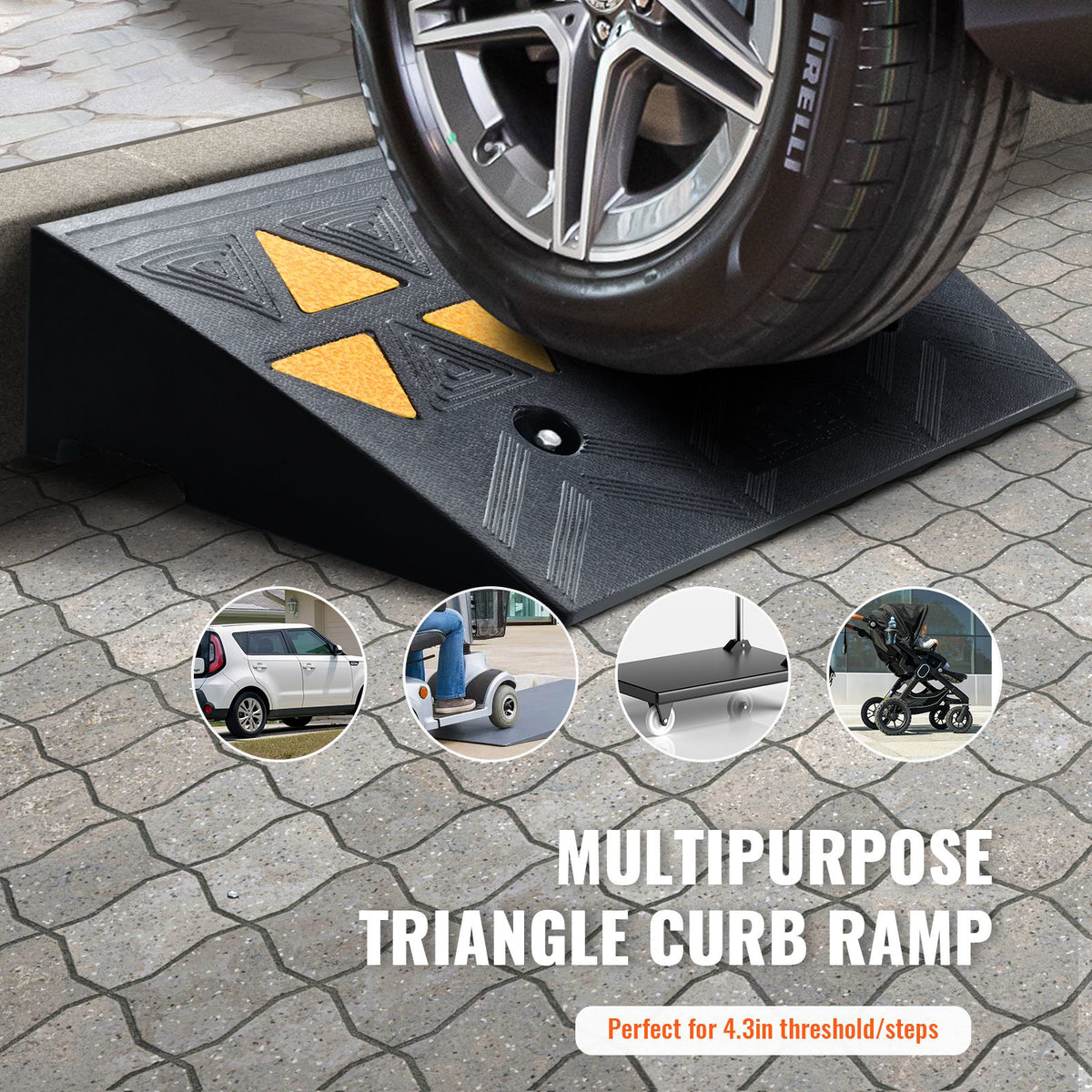 Rubber Curb Ramp 2 Pack 11cm Rise Heavy-Duty 15 Ton Driveway Ramps for Vehicles