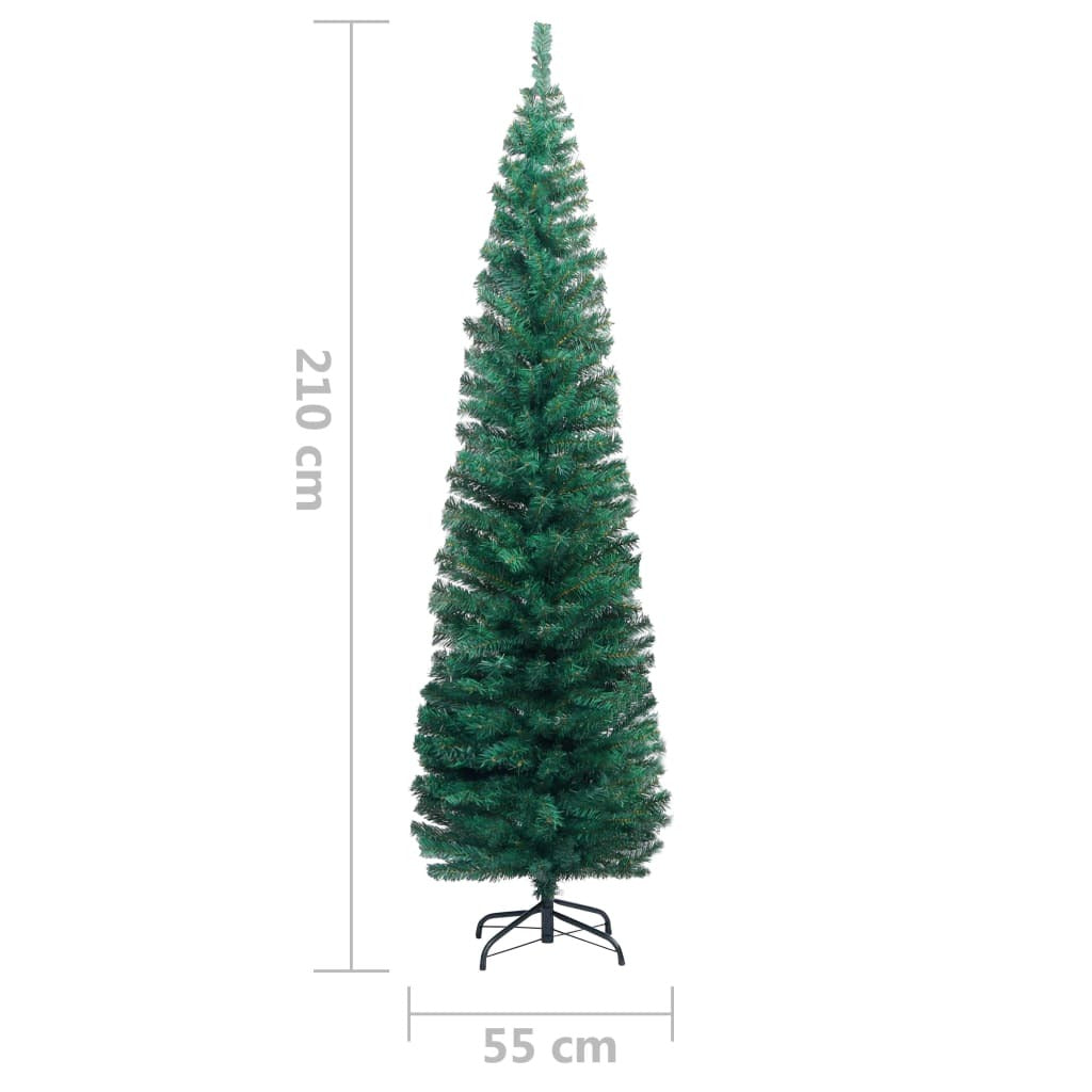 Slim Artificial Christmas Tree 210cm PVC Steel Stand Xmas Decor Green