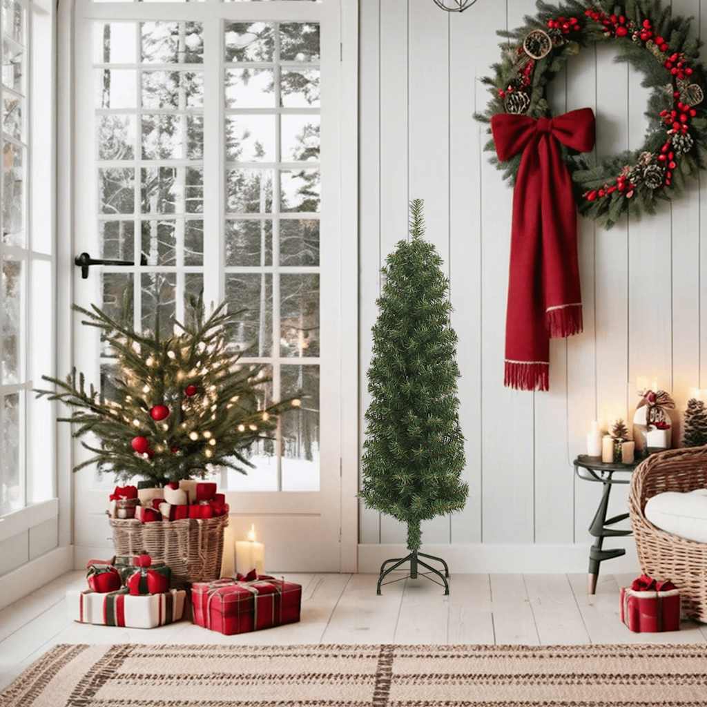 Slim Artificial Christmas Tree 150cm PVC Steel Stand Xmas Decor Green