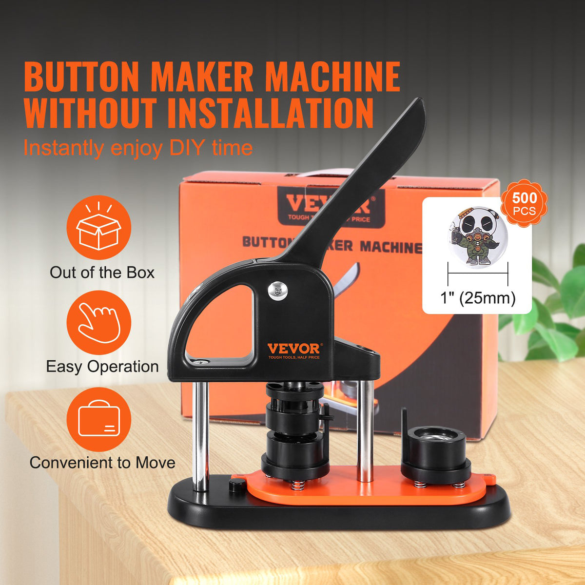 Button Maker Machine 0.98" 25MM Pin Maker Badge Press Kit 500 Parts