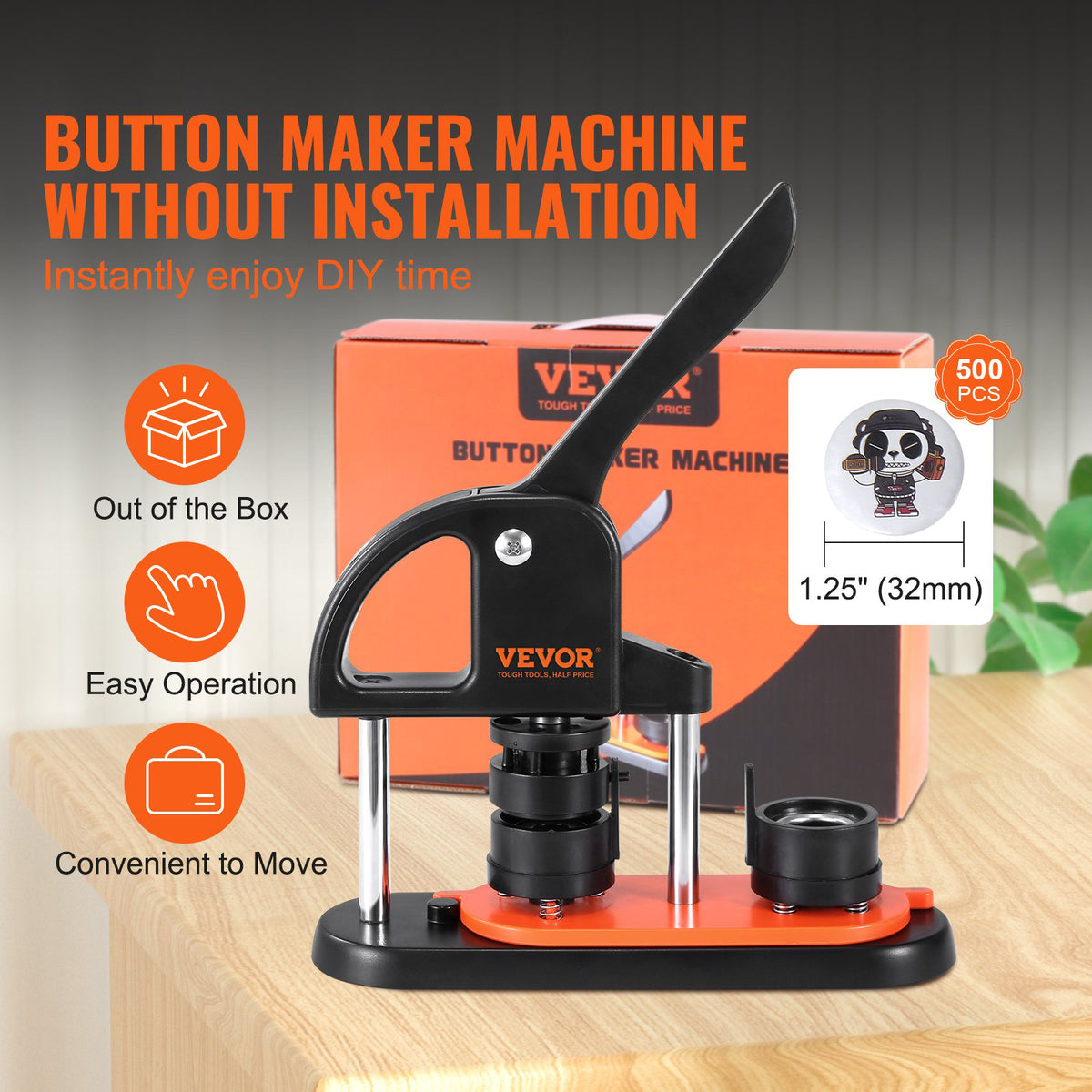 Button Maker Machine 1.25" 32MM Pin Maker Badge Press Kit 500 Parts