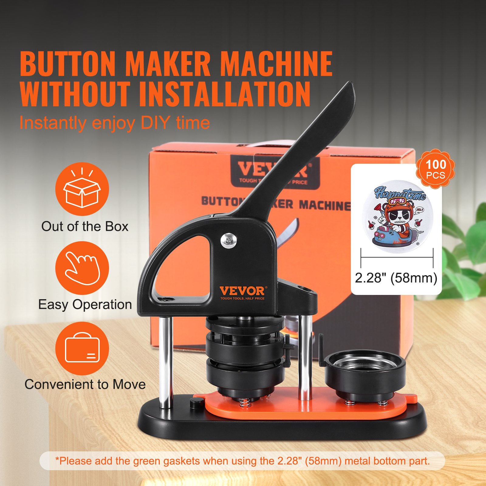 Button Maker Machine 2.28" 58MM Pin Maker Badge Press Kit 500 Parts
