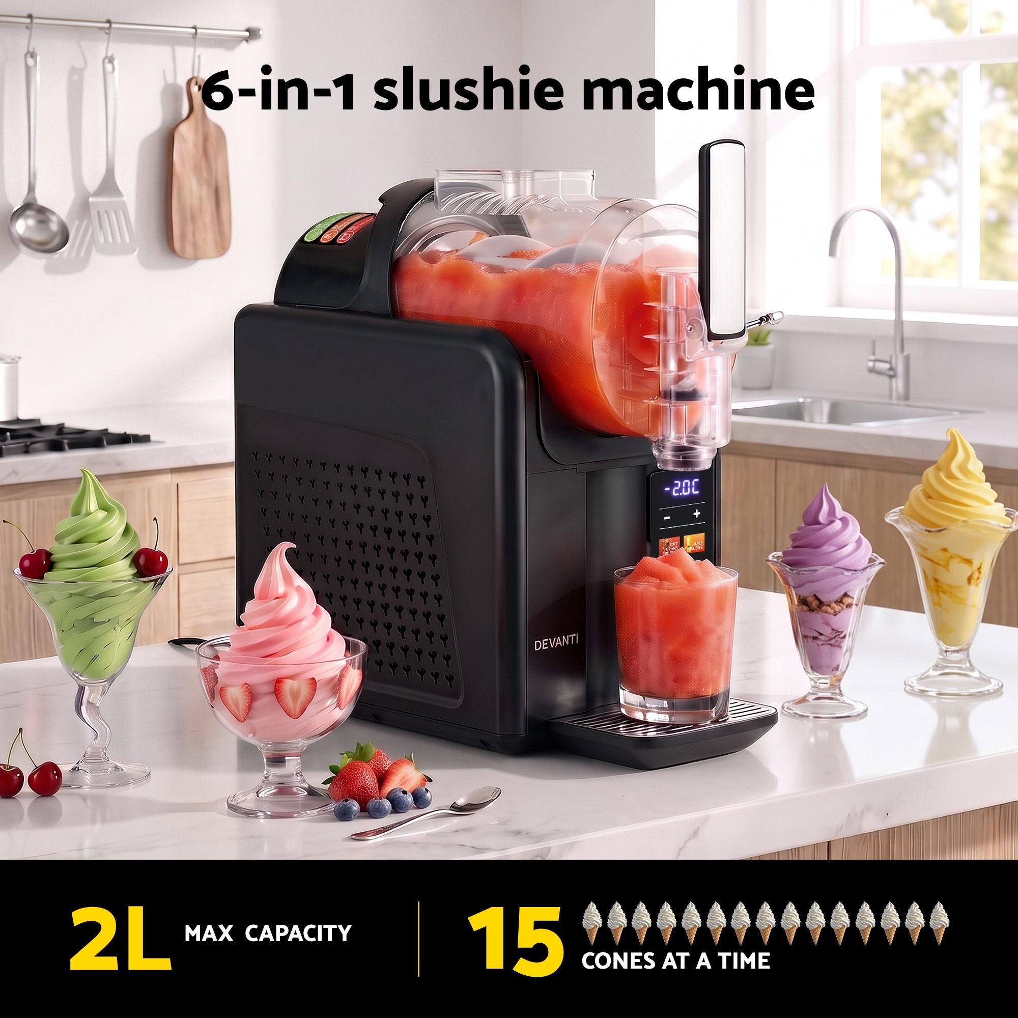 Devanti Slushie Machine 2L Frozen Drink Ice Cream Cocktail Slush Maker Black