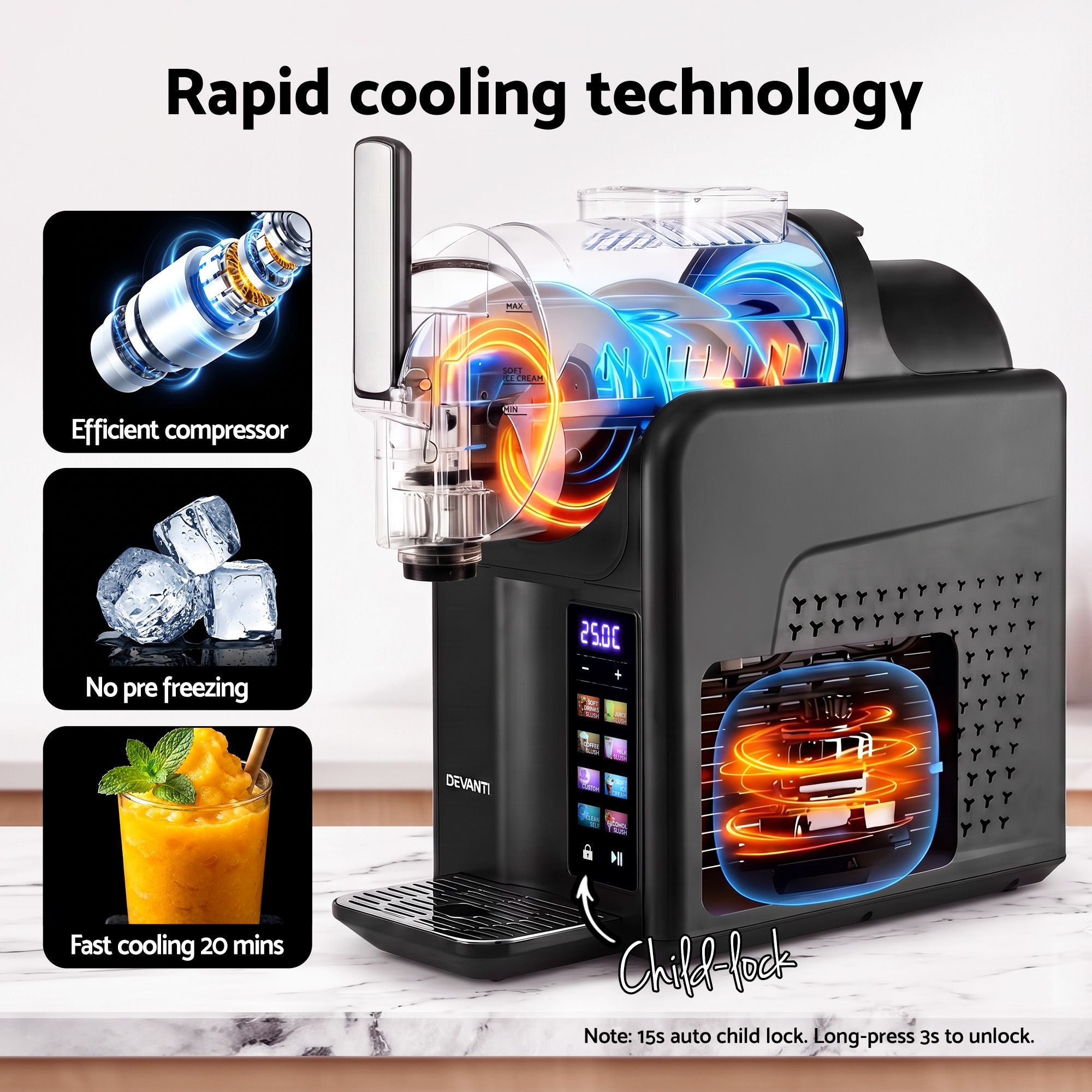 Devanti Slushie Machine 2L Frozen Drink Ice Cream Cocktail Slush Maker Black