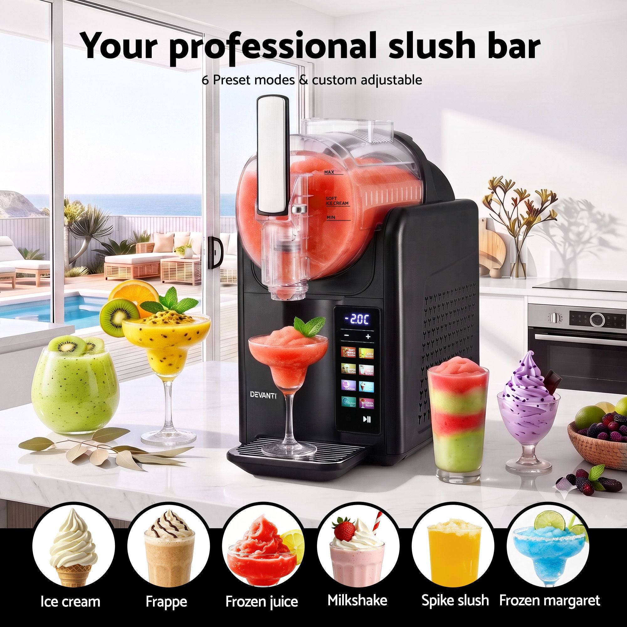 Devanti Slushie Machine 2L Frozen Drink Ice Cream Cocktail Slush Maker Black
