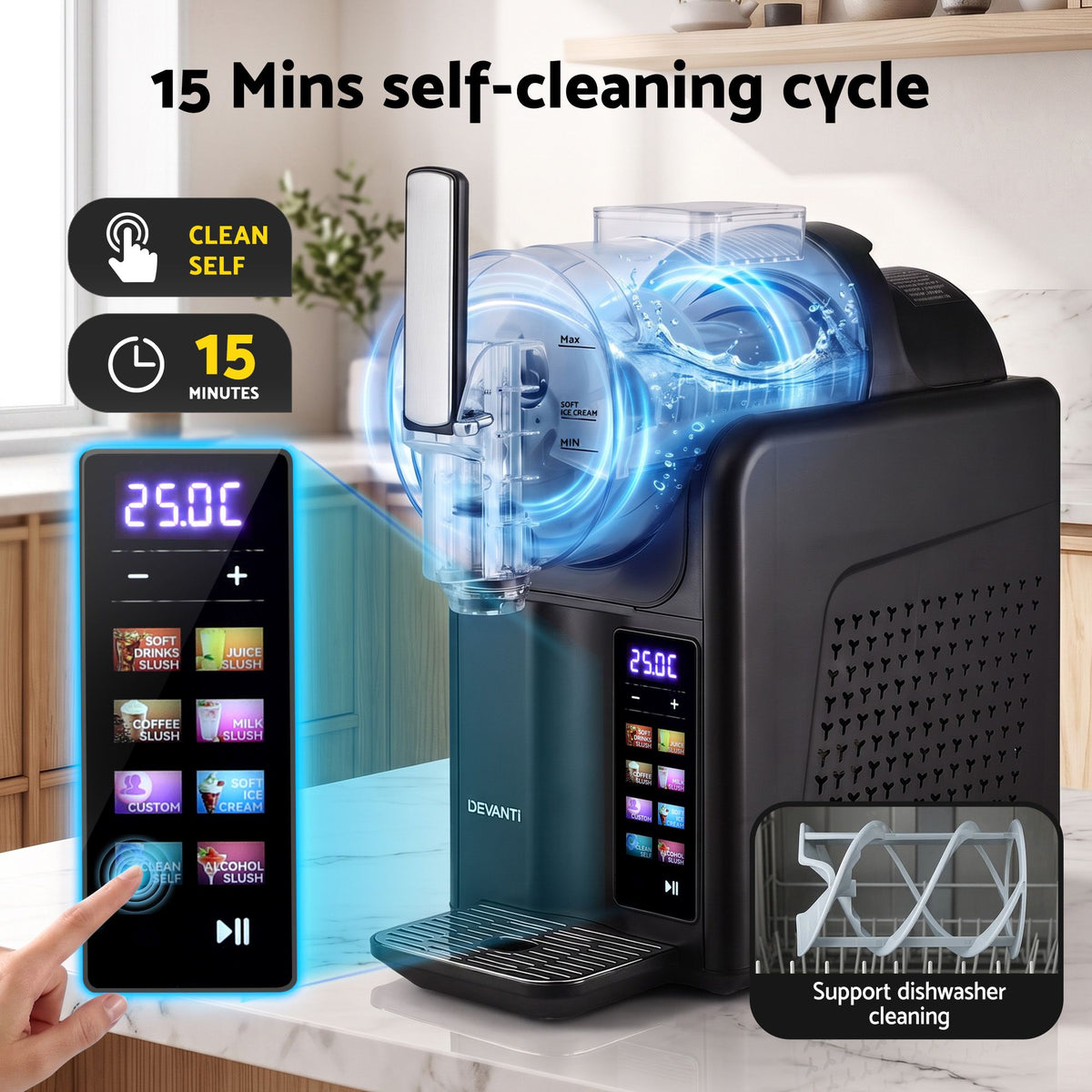 Devanti Slushie Machine 2L Frozen Drink Ice Cream Cocktail Slush Maker Black