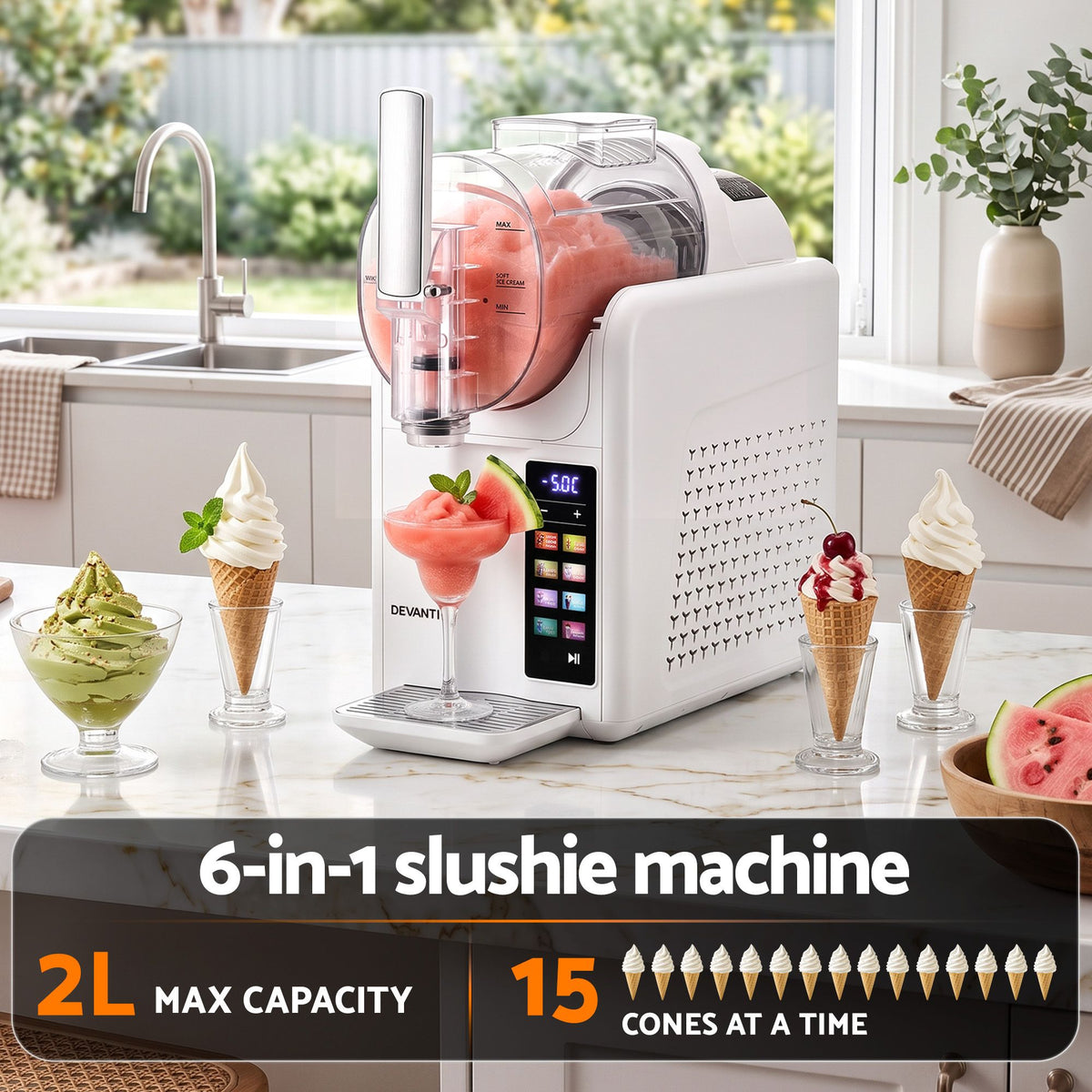 Devanti Slushie Machine 2L Frozen Drink Ice Cream Cocktail Slush Maker White
