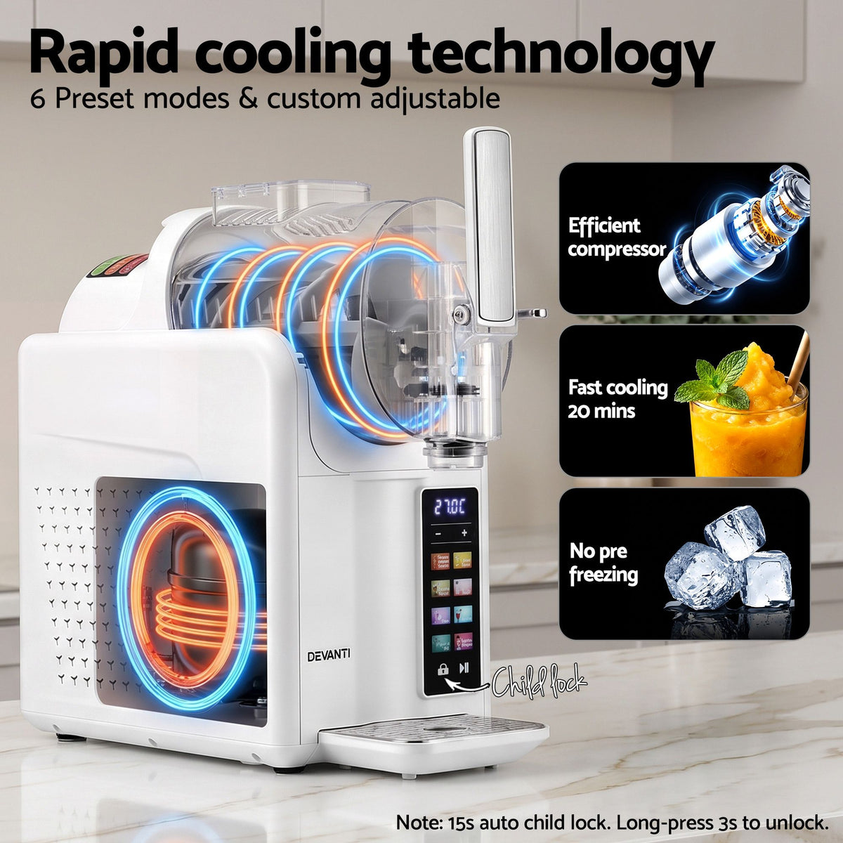 Devanti Slushie Machine 2L Frozen Drink Ice Cream Cocktail Slush Maker White