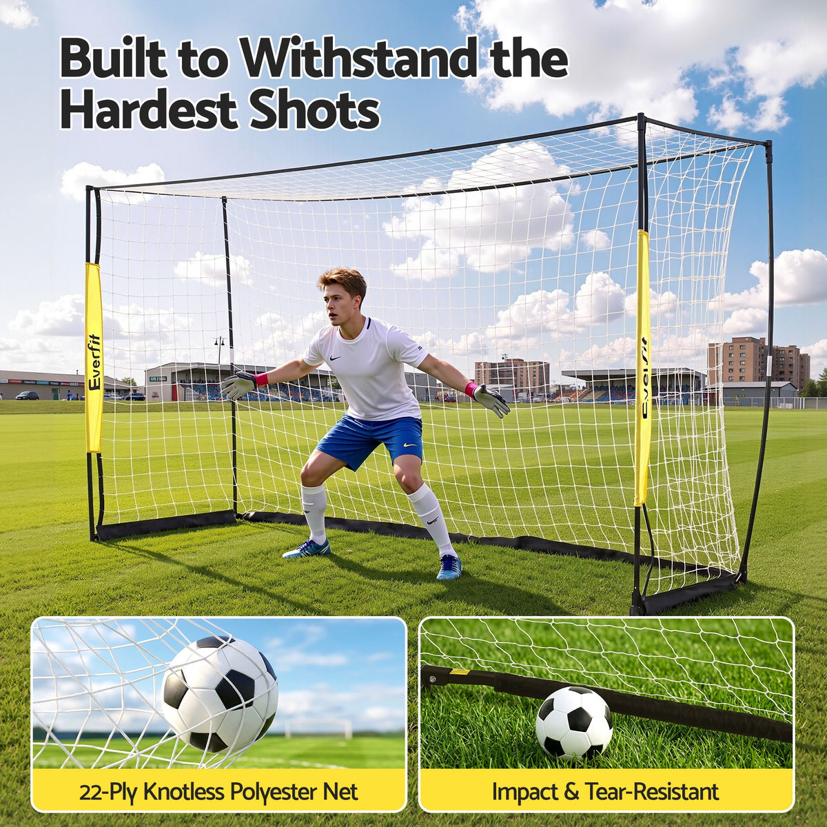 Everfit Portable Soccer Goal Net Fibreglass Polyester 22-Ply 12x6ft