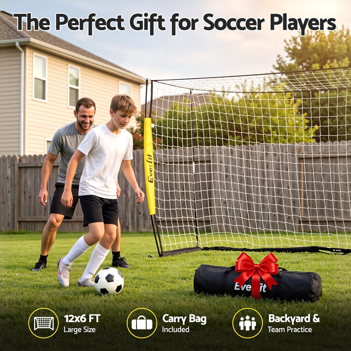 Everfit Portable Soccer Goal Net Fibreglass Polyester 22-Ply 12x6ft