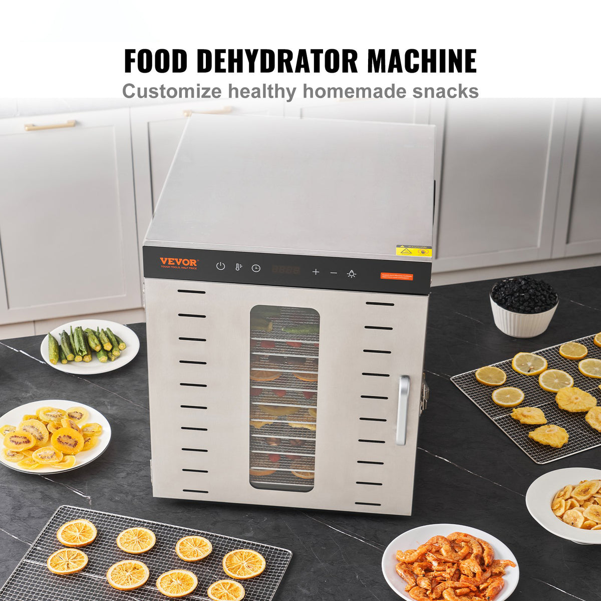 Food Dehydrator Machine 1000W, 10 Stainless Steel Trays, Digital Timer & Temp