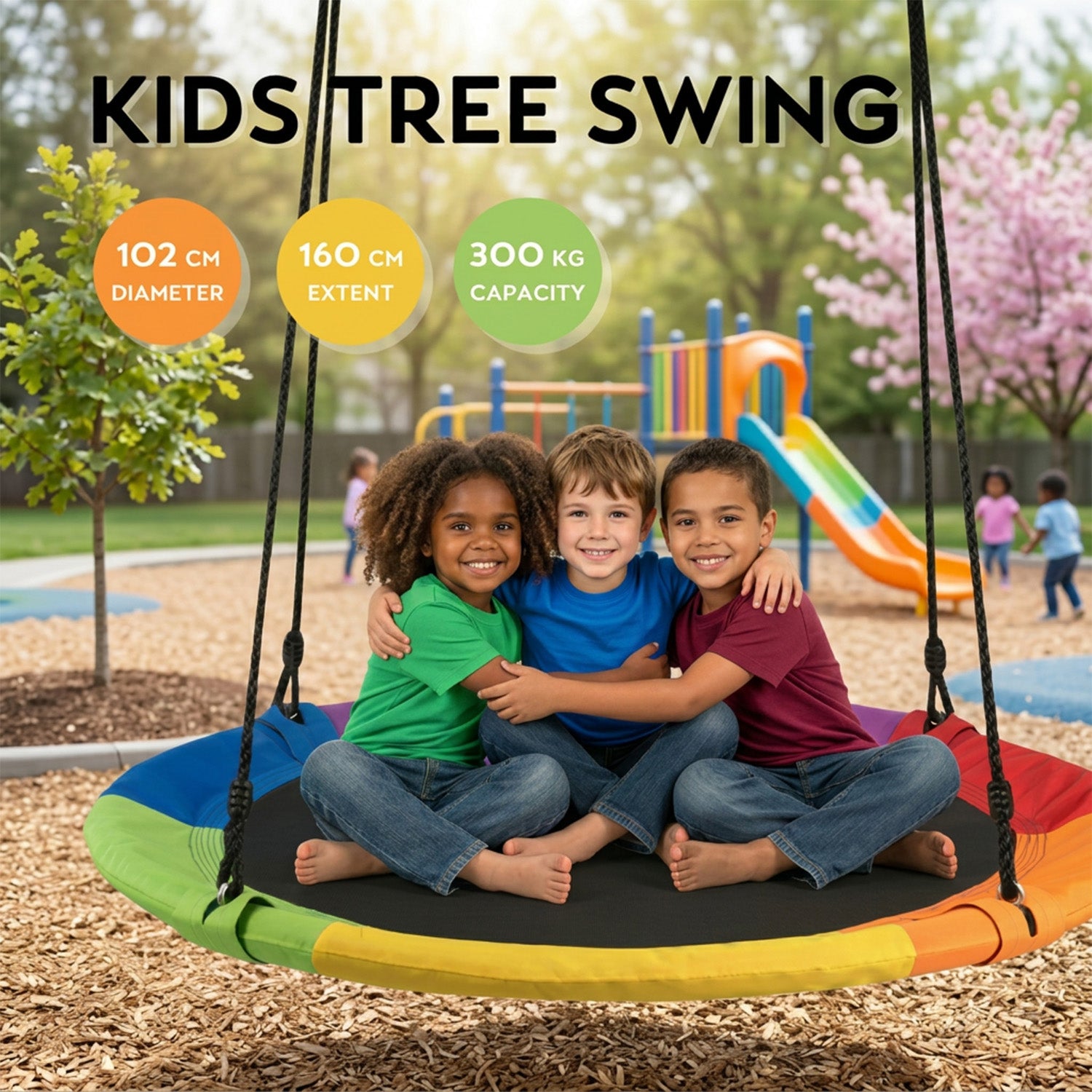 Adjustable Flying Saucer Tree Swing with Multiple Functions for Kids Outdoor