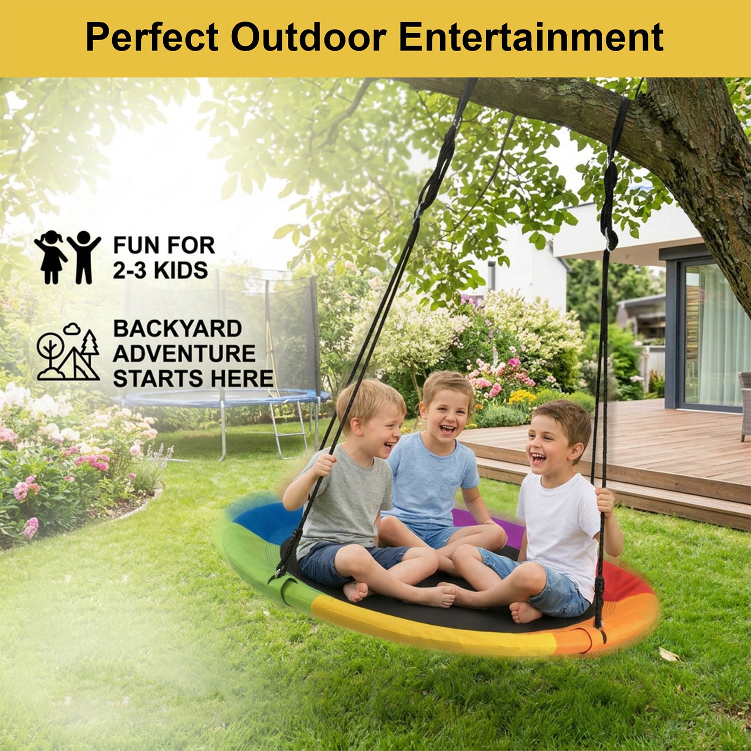 Adjustable Flying Saucer Tree Swing with Multiple Functions for Kids Outdoor