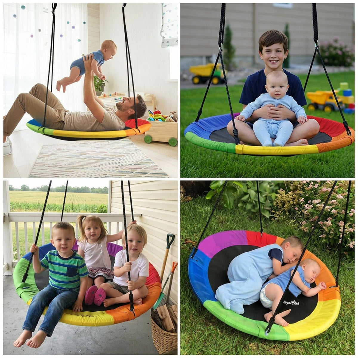 Adjustable Flying Saucer Tree Swing with Multiple Functions for Kids Outdoor
