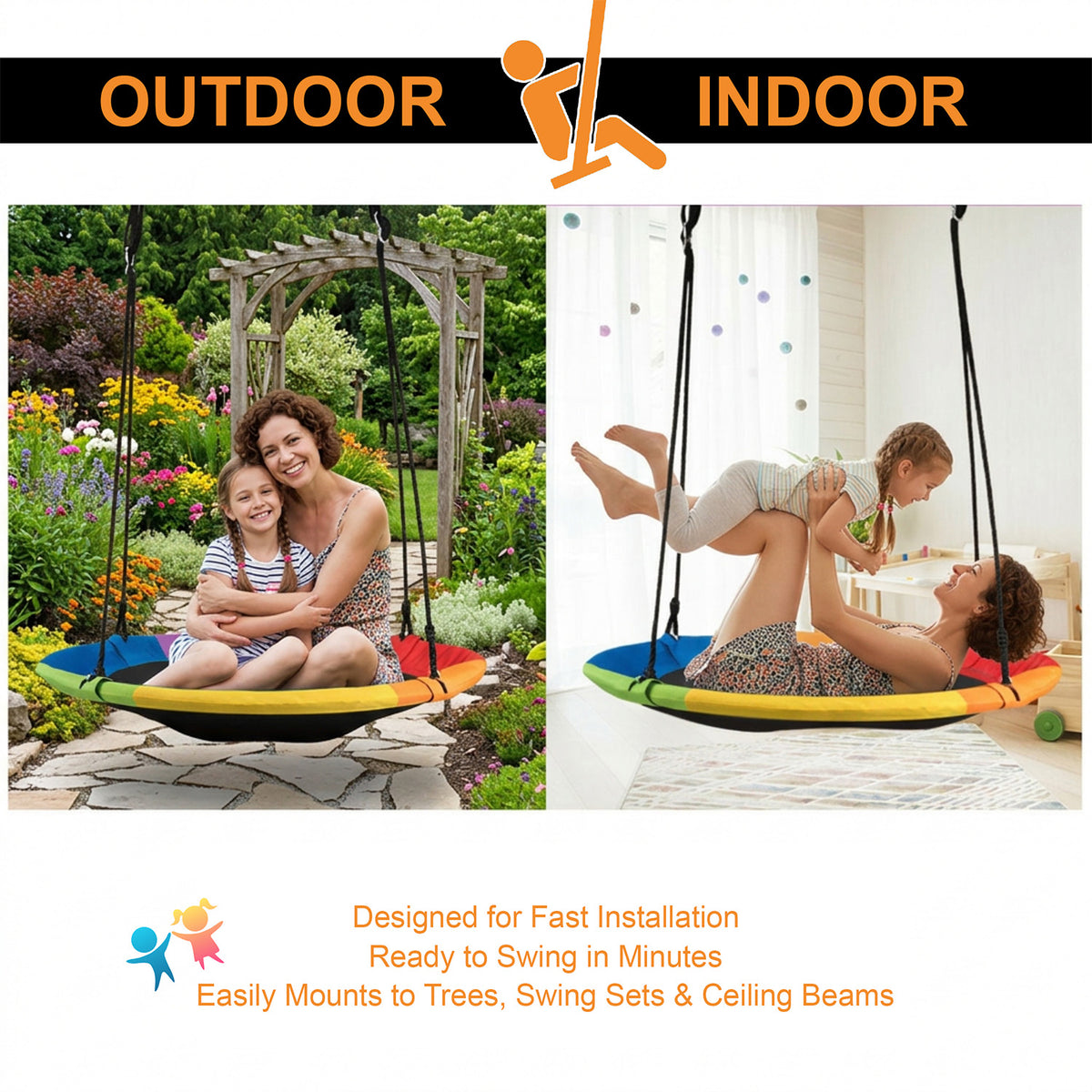 Adjustable Flying Saucer Tree Swing with Multiple Functions for Kids Outdoor
