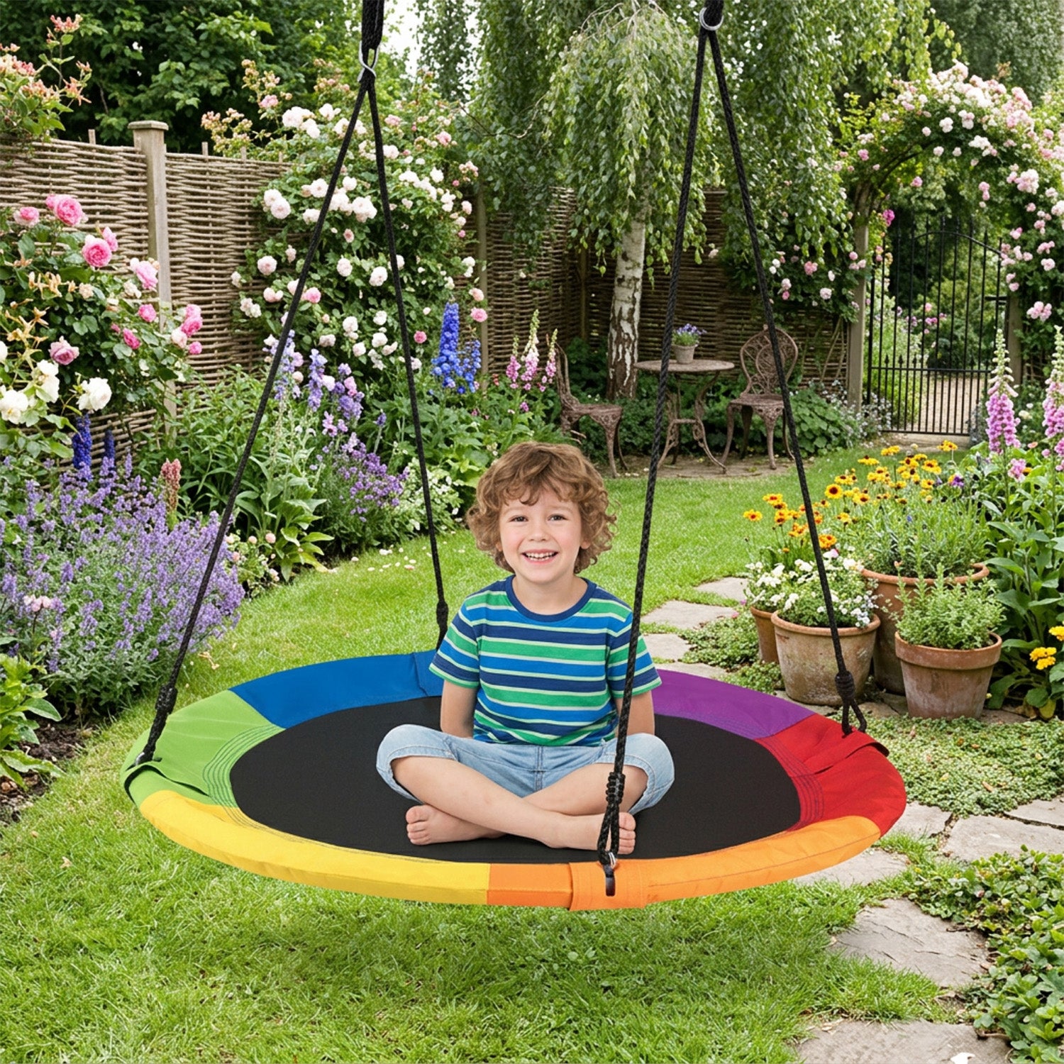 Adjustable Flying Saucer Tree Swing with Multiple Functions for Kids Outdoor