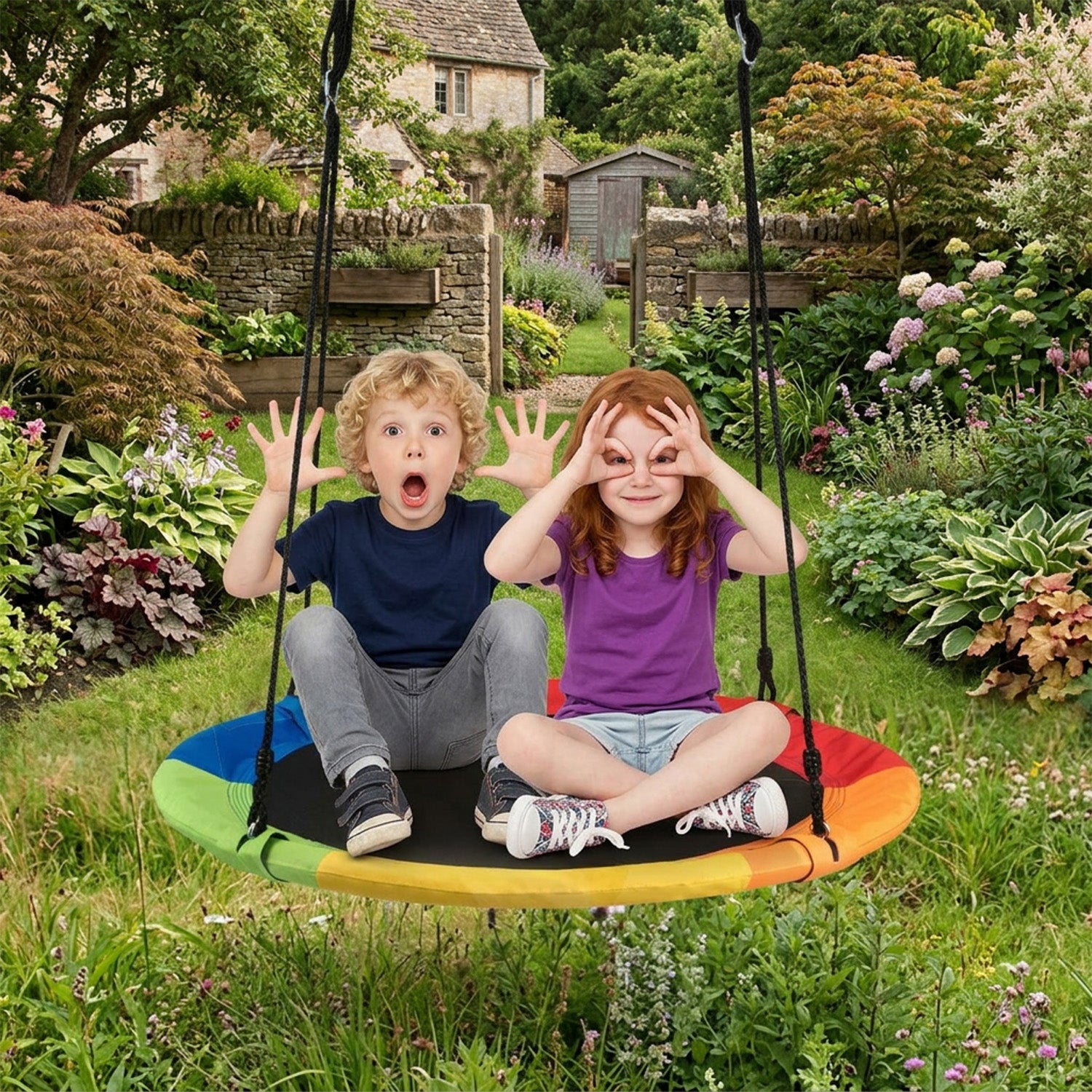 Adjustable Flying Saucer Tree Swing with Multiple Functions for Kids Outdoor