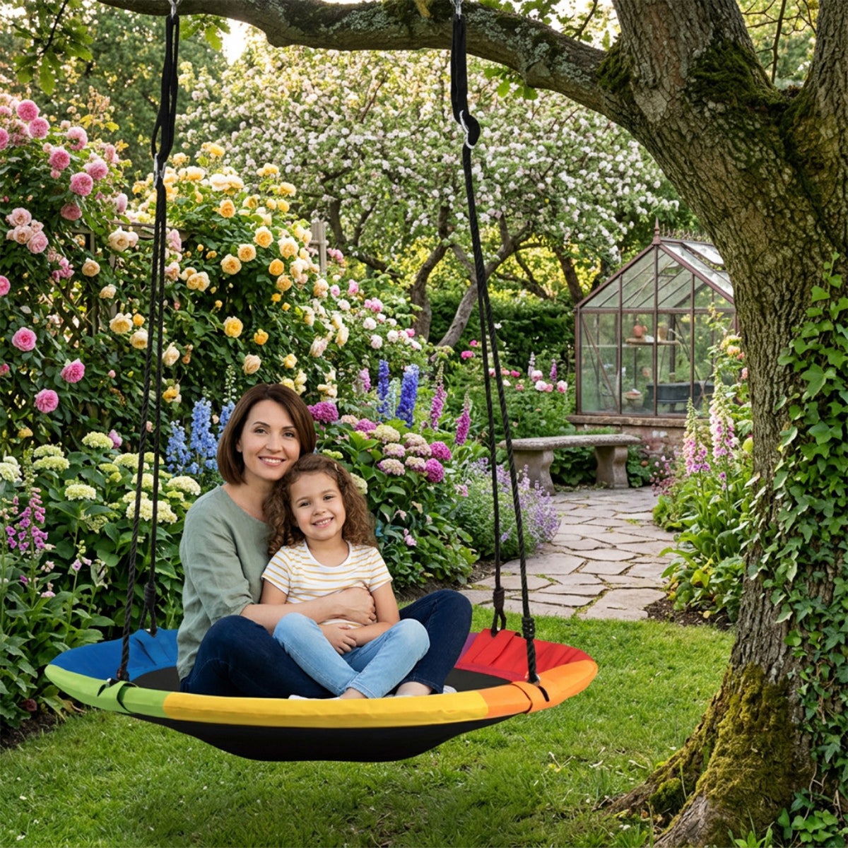 Adjustable Flying Saucer Tree Swing with Multiple Functions for Kids Outdoor