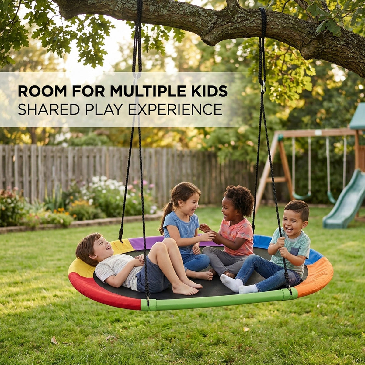 Flying Oval Tree Swing Set with Adjustable Hanging Ropes Outdoor Multicolour