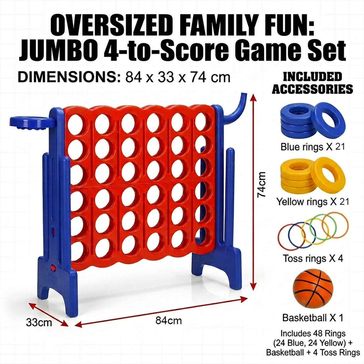 Premium Plastic Jumbo Connect 4 Game with 42 Jumbo Rings Family Outdoor Fun