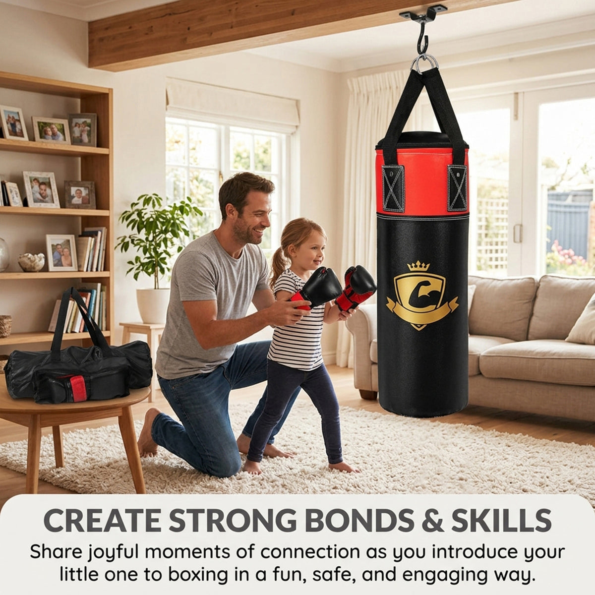 Kids Hanging Punching Bag Set with Gloves Hand Wraps and Storage Bag Boxing