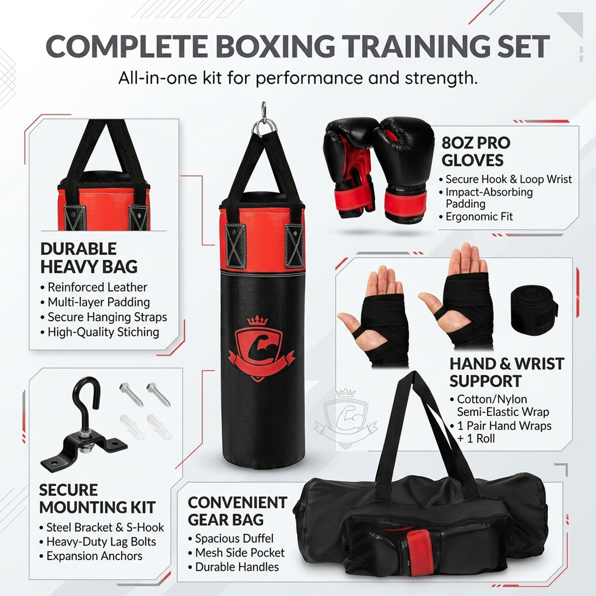 Kids Hanging Punching Bag Set with Gloves Hand Wraps and Storage Bag Boxing