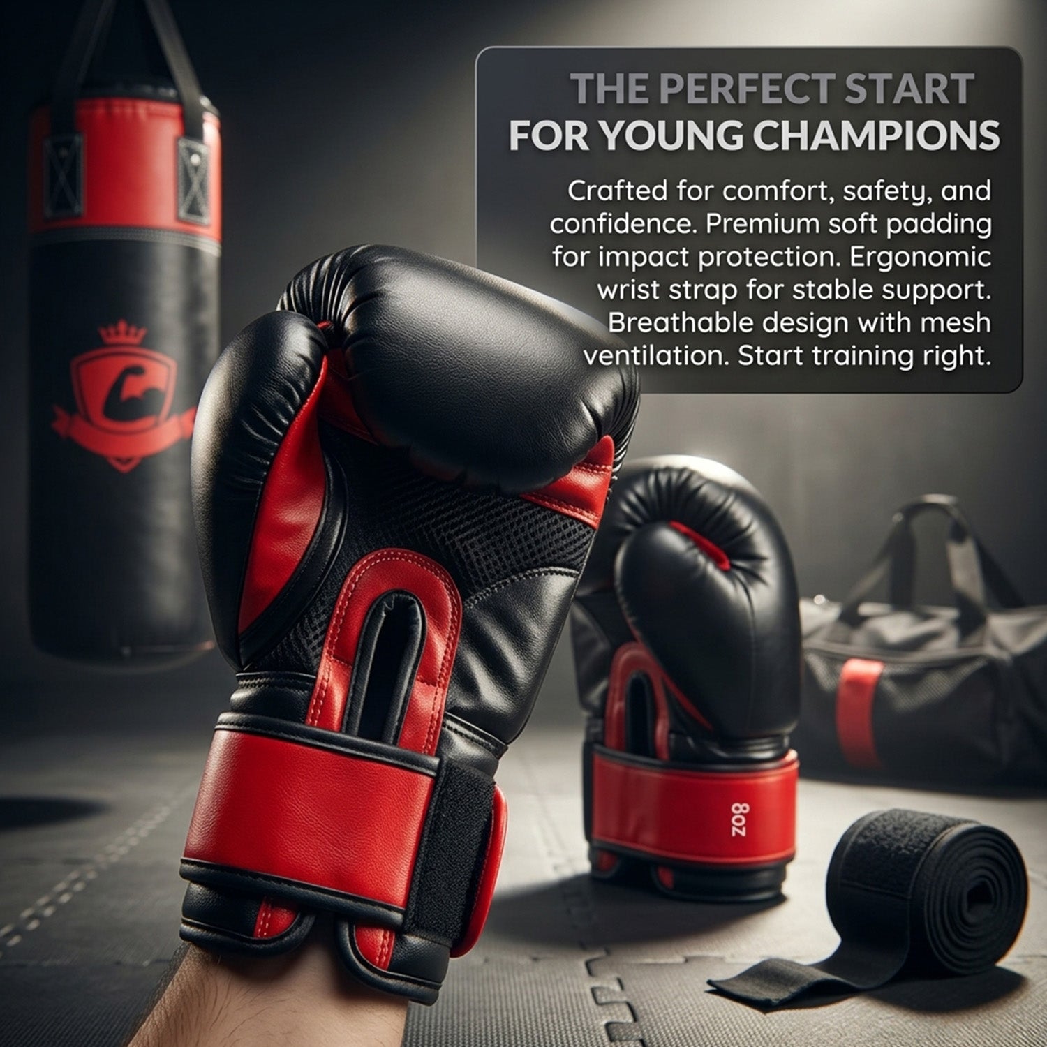 Kids Hanging Punching Bag Set with Gloves Hand Wraps and Storage Bag Boxing