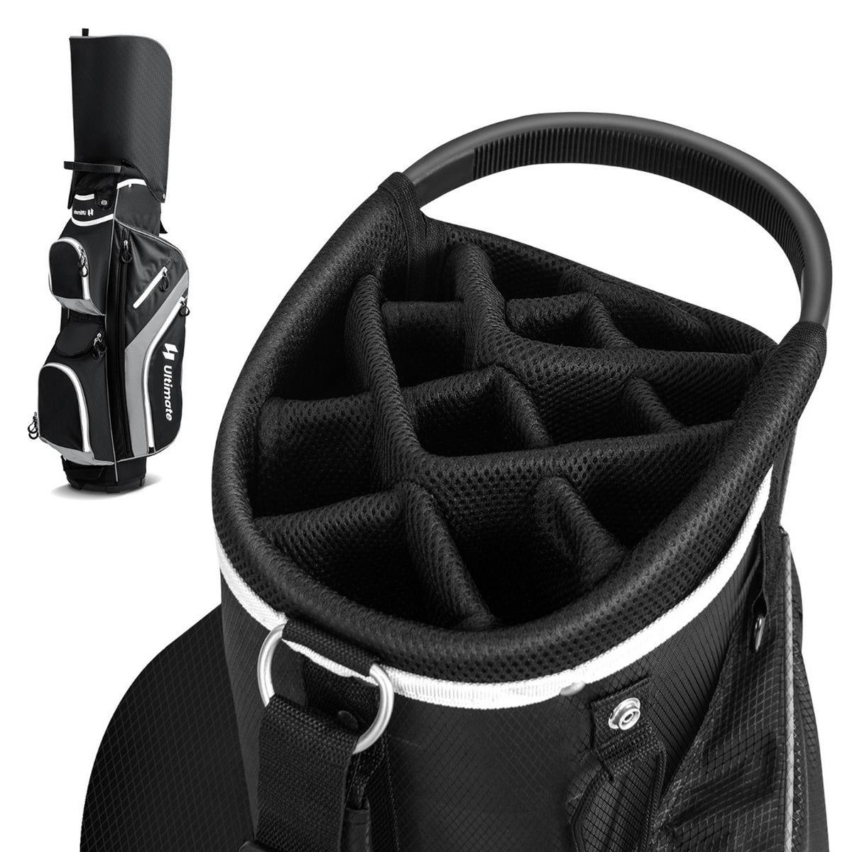 Golf Cart Bag with 14 Way Top Dividers 9 Pockets and Cooler Bag Sports Gear