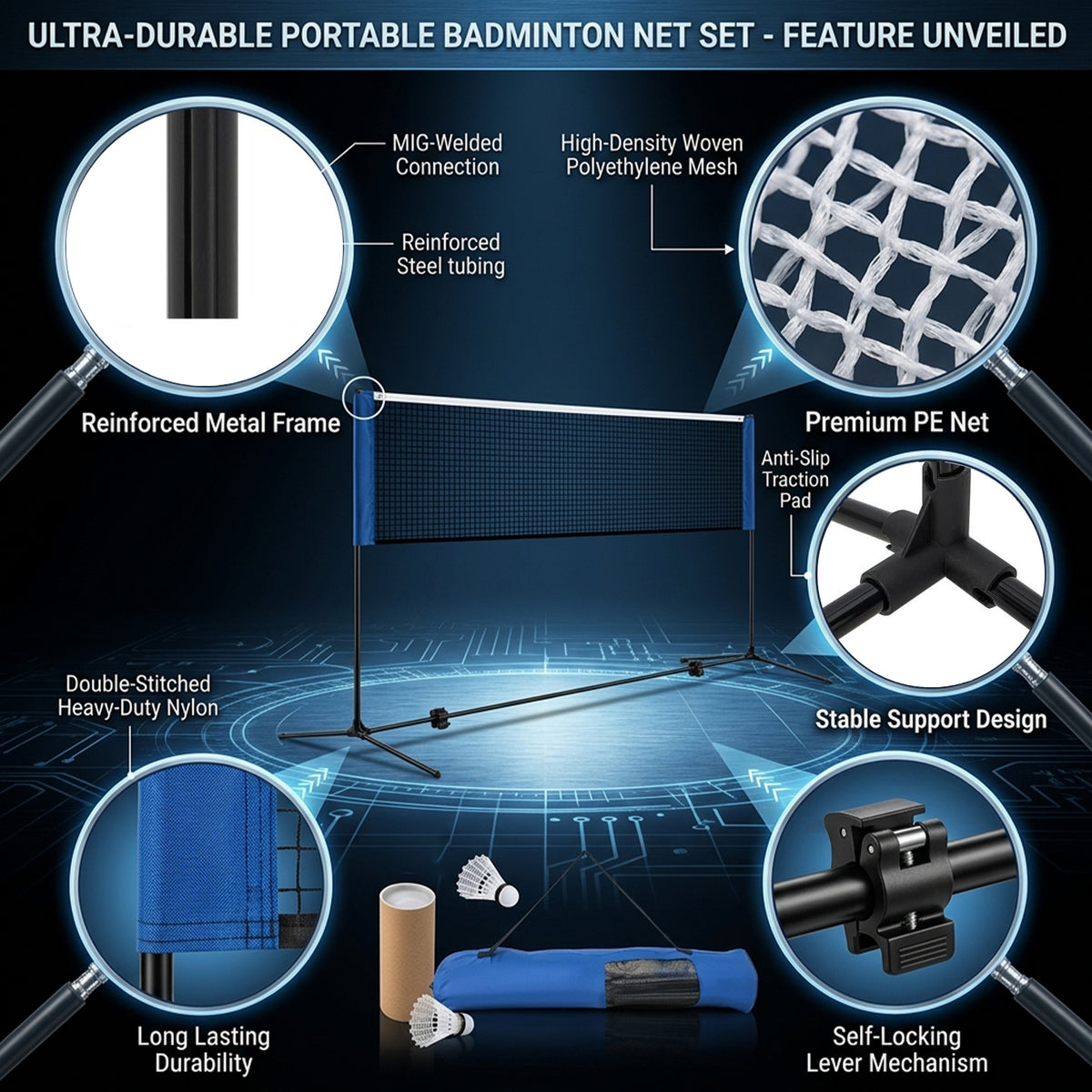 420cm Adjustable Badminton Net Set for Backyard Outdoor Sports Game Portable