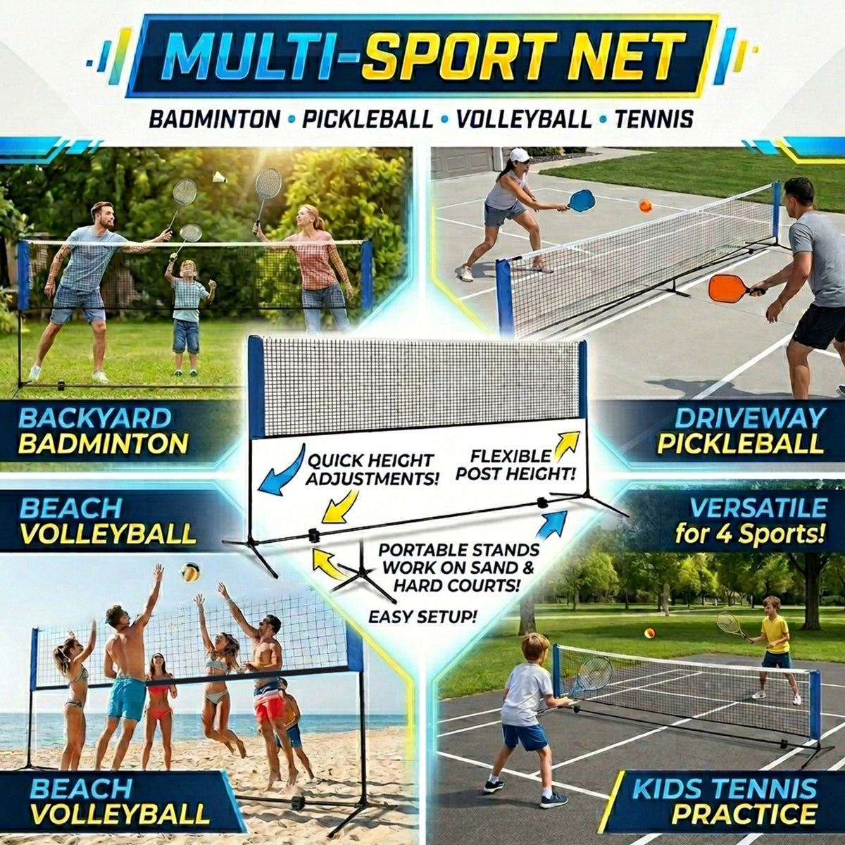 420cm Adjustable Badminton Net Set for Backyard Outdoor Sports Game Portable