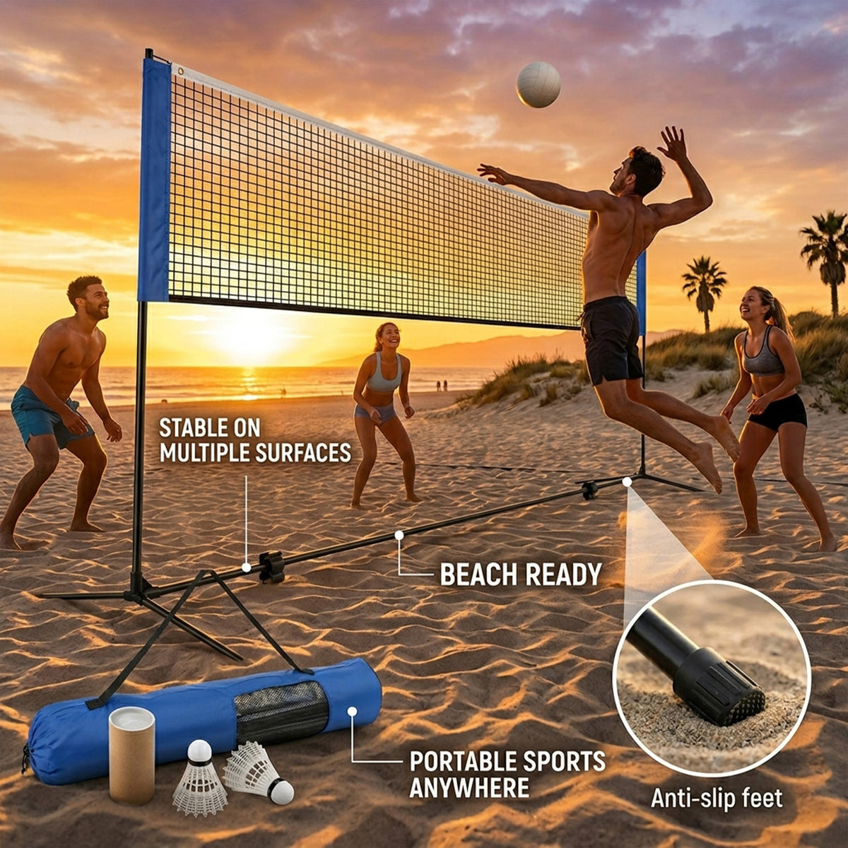 420cm Adjustable Badminton Net Set for Backyard Outdoor Sports Game Portable