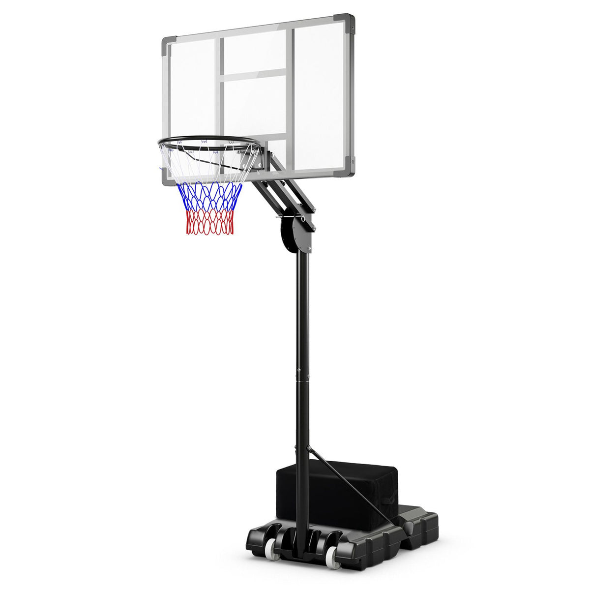 1.5-3.05m Adjustable Basketball Hoop with Shatterproof Backboard and 2 Wheels