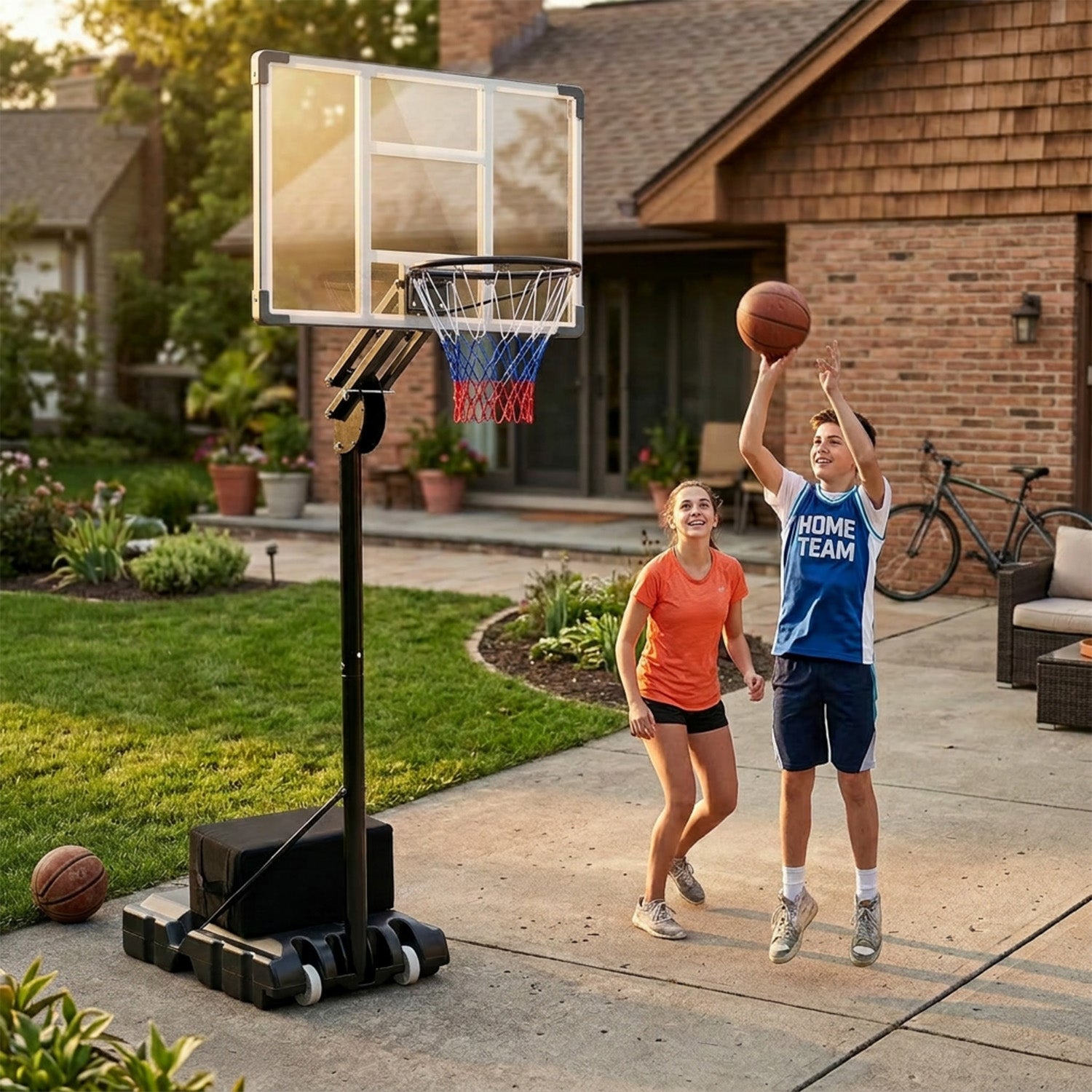 1.5-3.05m Adjustable Basketball Hoop with Shatterproof Backboard and 2 Wheels