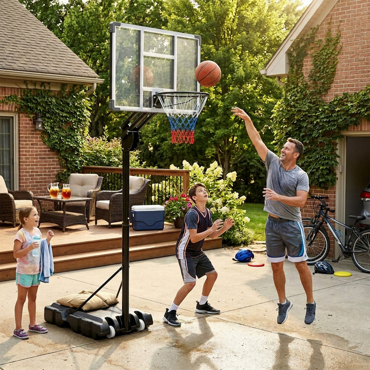 1.5-3.05m Adjustable Basketball Hoop with Shatterproof Backboard and 2 Wheels