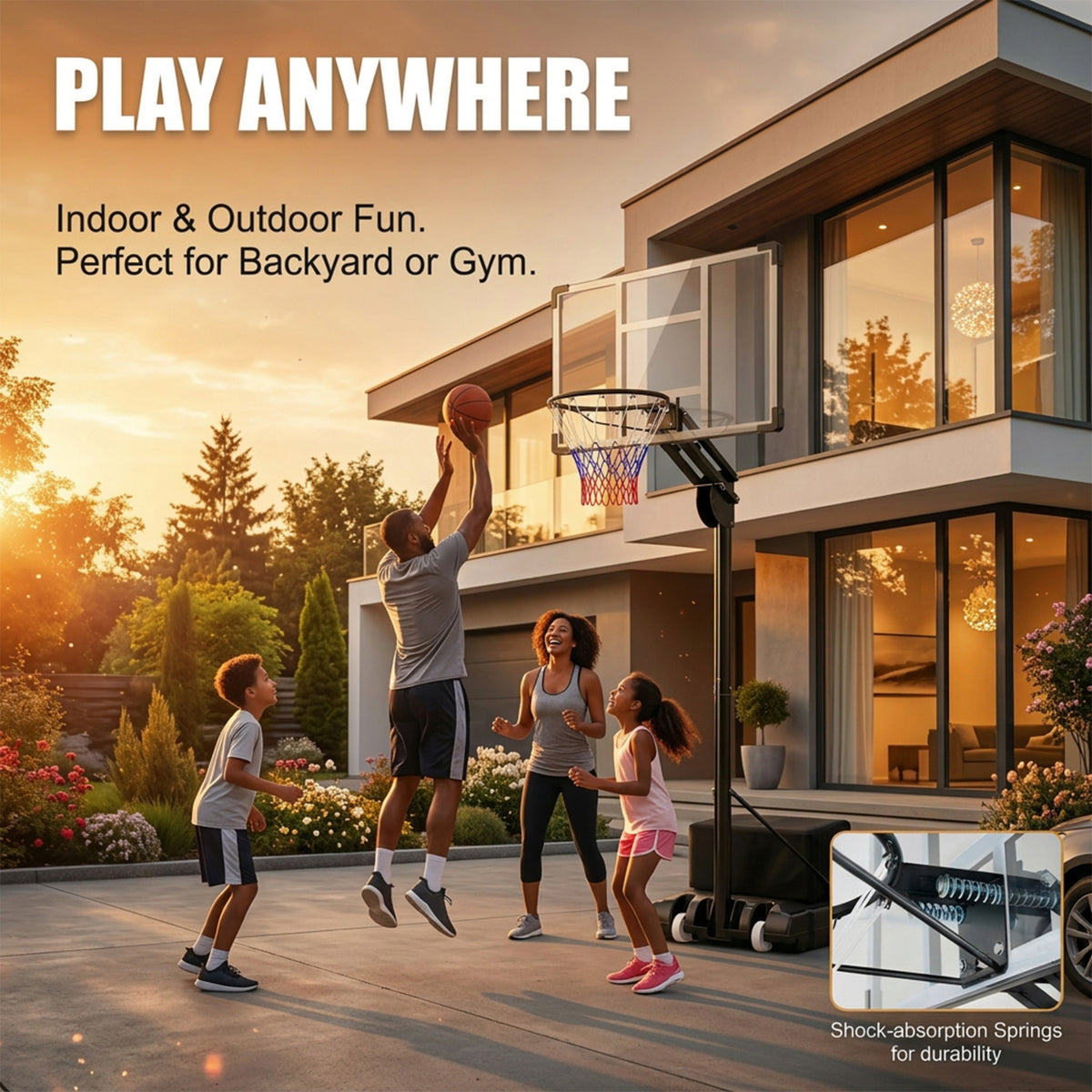 1.5-3.05m Adjustable Basketball Hoop with Shatterproof Backboard and 2 Wheels