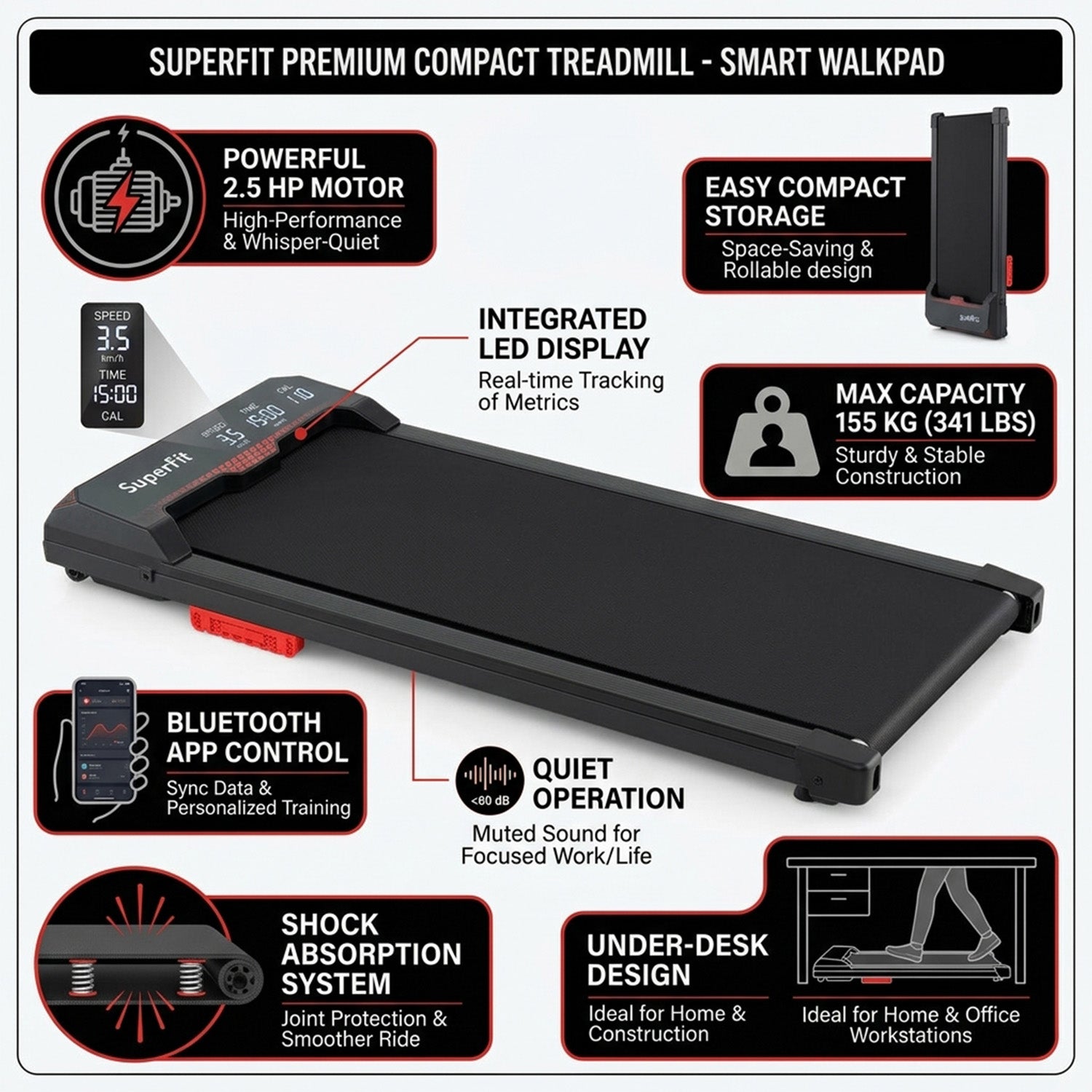 Under Desk Treadmill with Remote and App Control Home Fitness Exercise