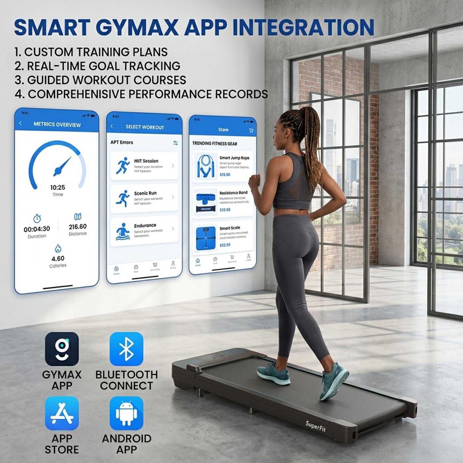 Under Desk Walking Treadmill 140kg Capacity APP Control LED Display Quiet
