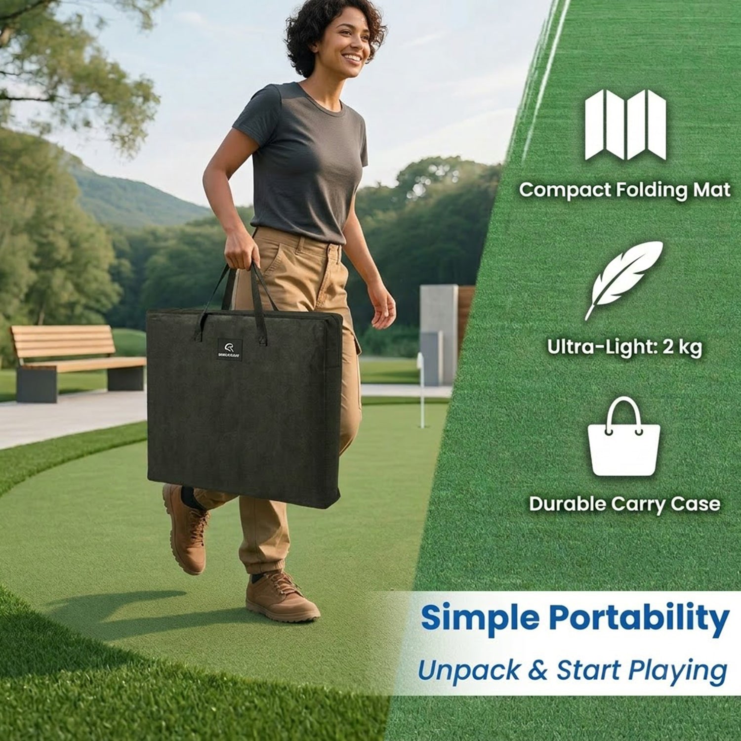 Golf Pong Game Set Portable Putting Mat with 2 Adjustable Putters & 6 Balls