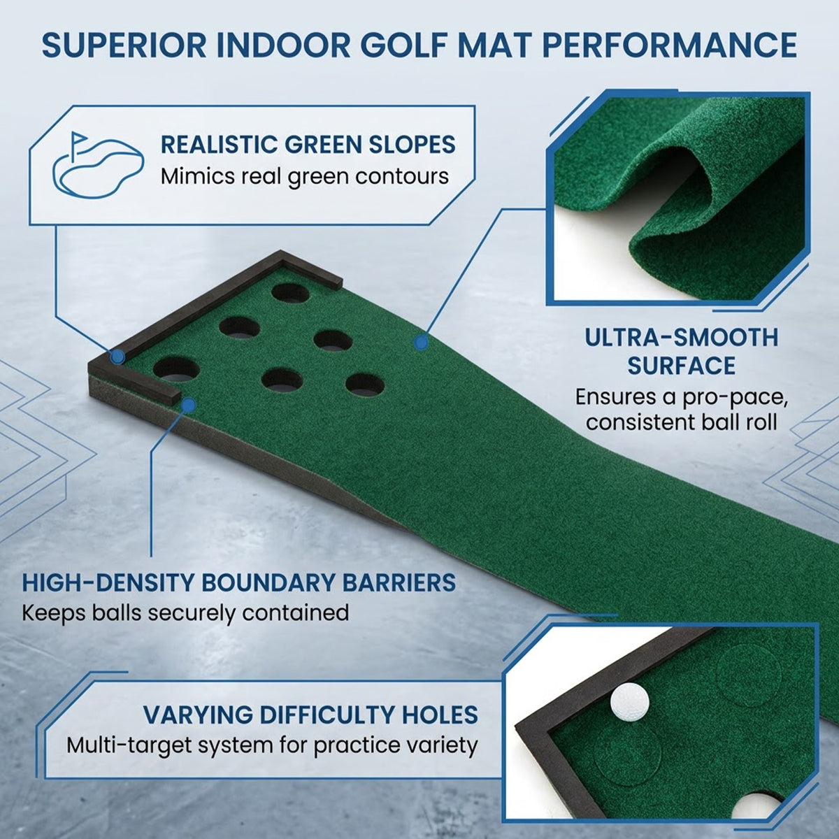 Golf Pong Game Set Portable Putting Mat with 2 Adjustable Putters & 6 Balls