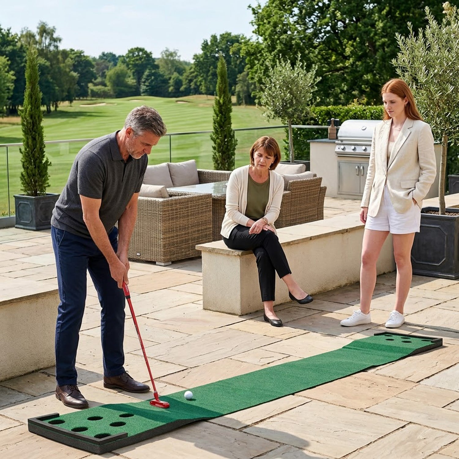 Golf Pong Game Set Portable Putting Mat with 2 Adjustable Putters & 6 Balls
