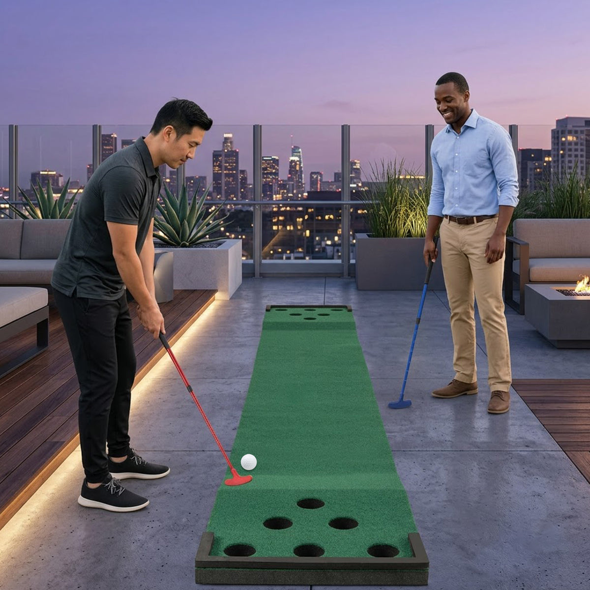 Golf Pong Game Set Portable Putting Mat with 2 Adjustable Putters & 6 Balls