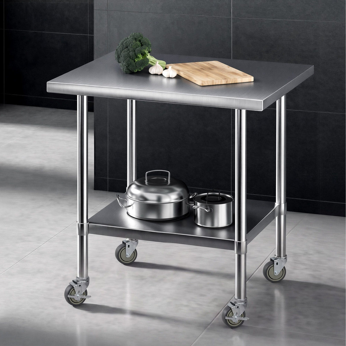 Cefito 914x762mm Stainless Steel Kitchen Bench w/ Splashback Work Table Bench