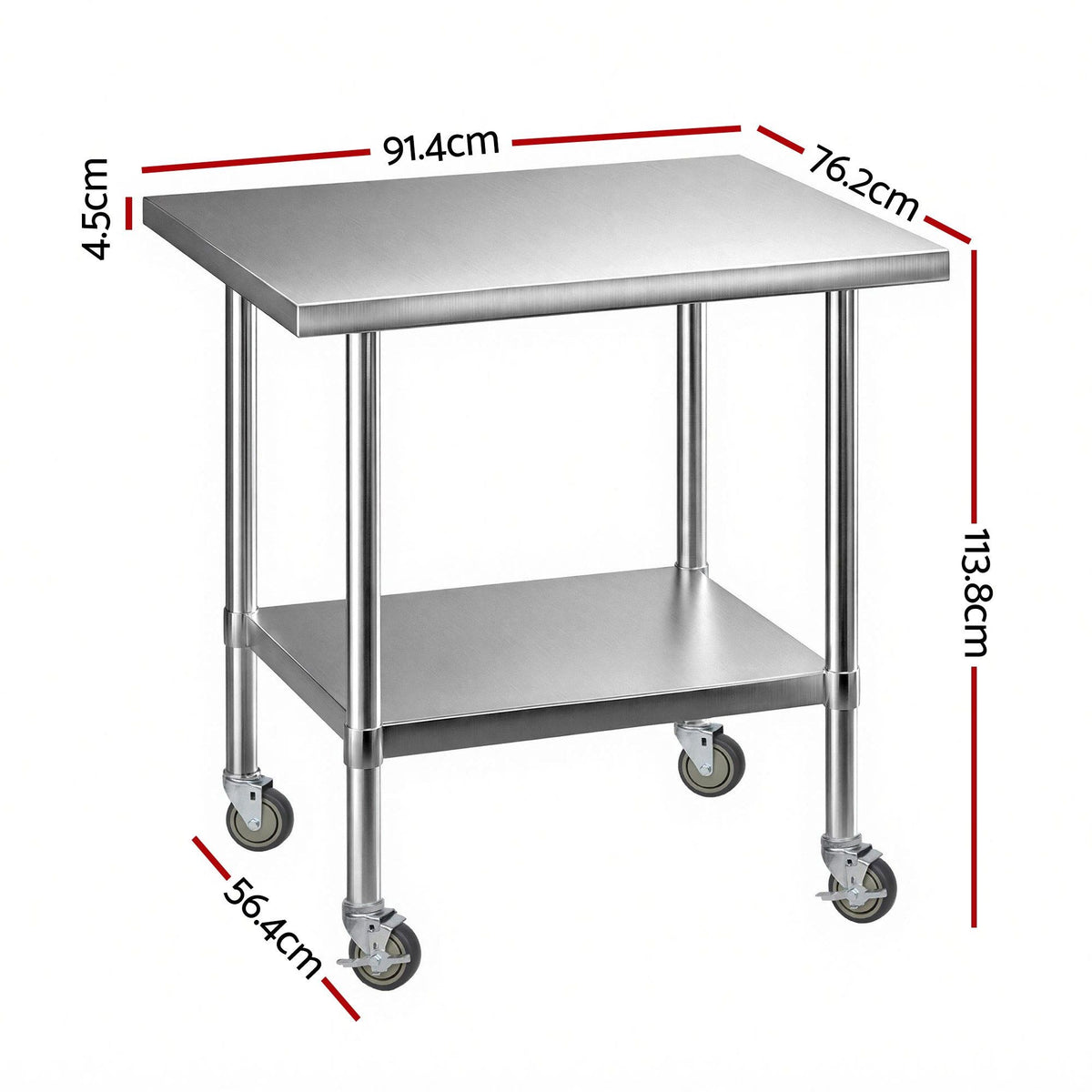 Cefito 914x762mm Stainless Steel Kitchen Bench w/ Splashback Work Table Bench