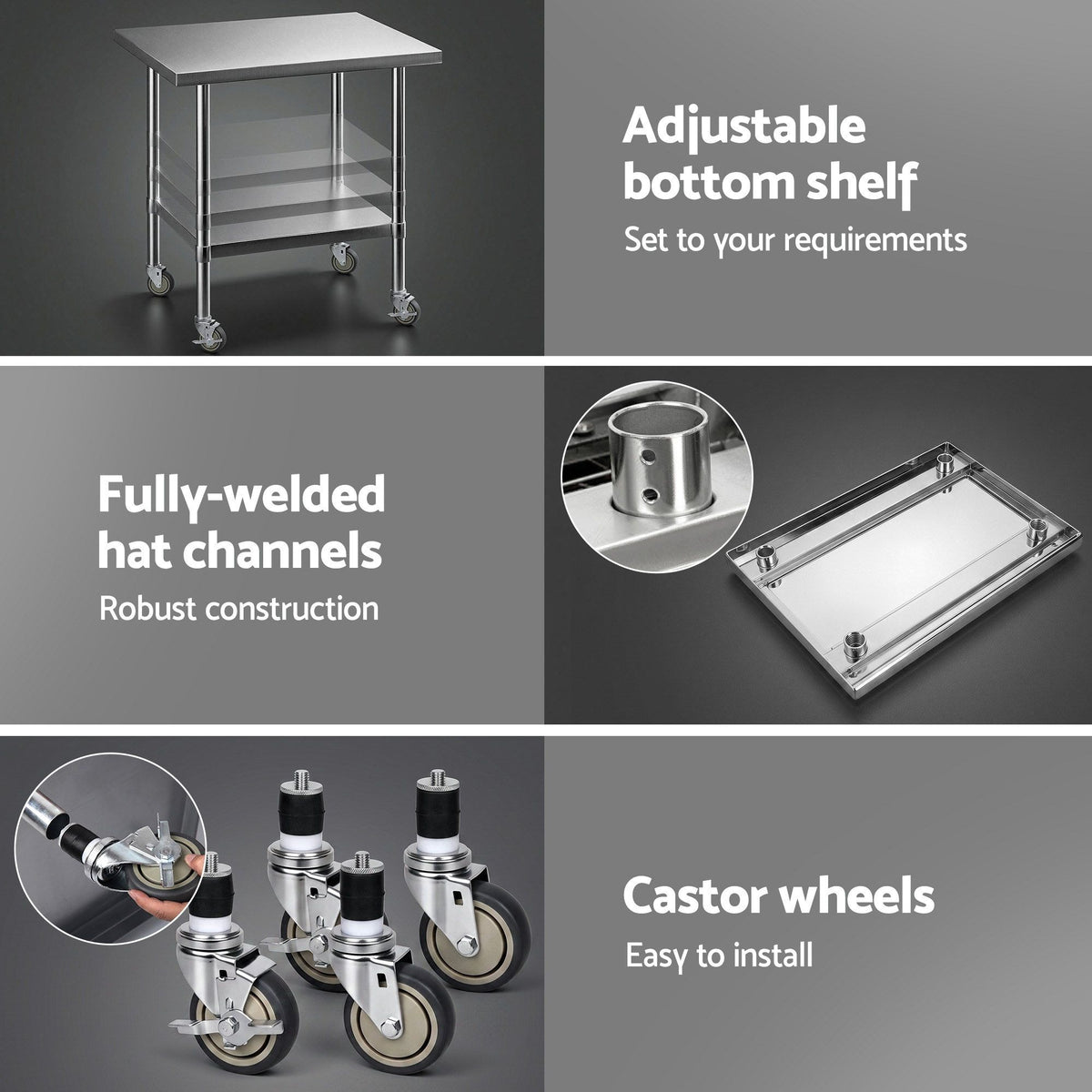Cefito 914x762mm Stainless Steel Kitchen Bench w/ Splashback Work Table Bench