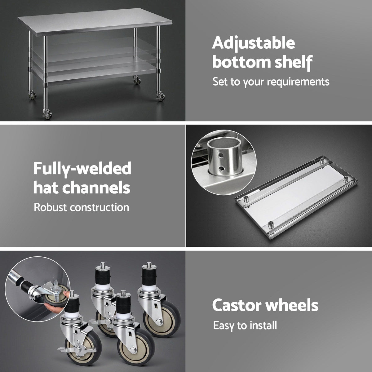 Cefito 1524x762mm Stainless Steel Kitchen Bench w/ Splashback Work Table Bench