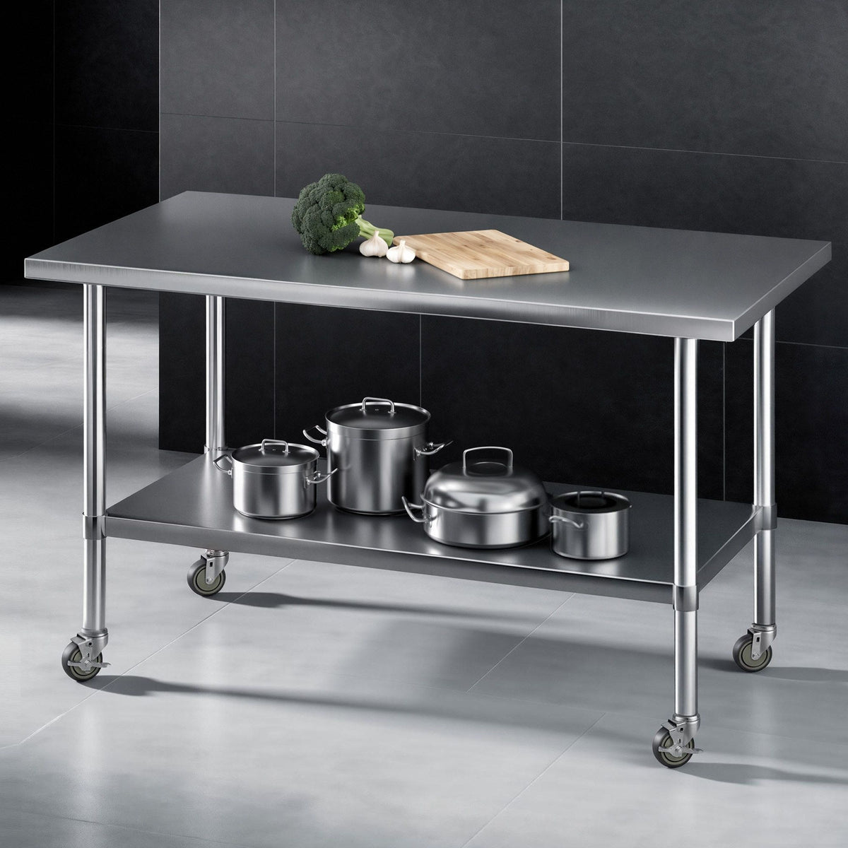 Cefito 1524x762mm Stainless Steel Kitchen Bench w/ Splashback Work Table Bench