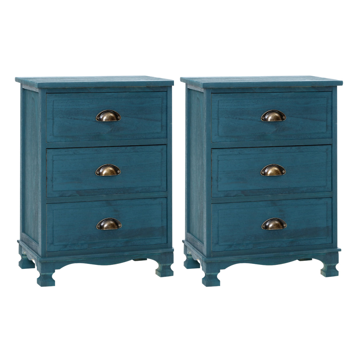 Artiss 2x Bedside Table 3 Drawers Vintage - Blue